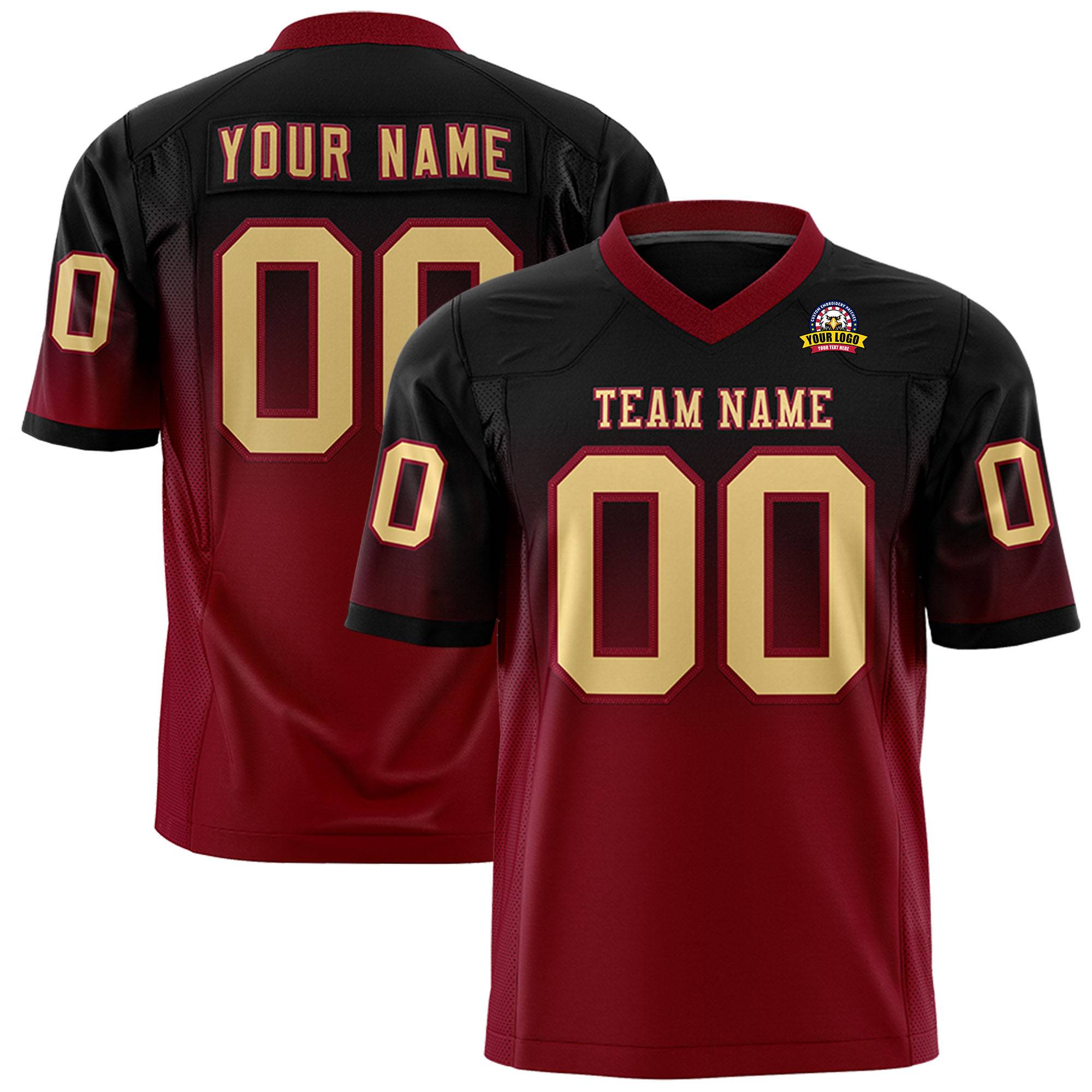 Custom Black Crimson Gradient Fashion Personalized Authentic Football Jersey