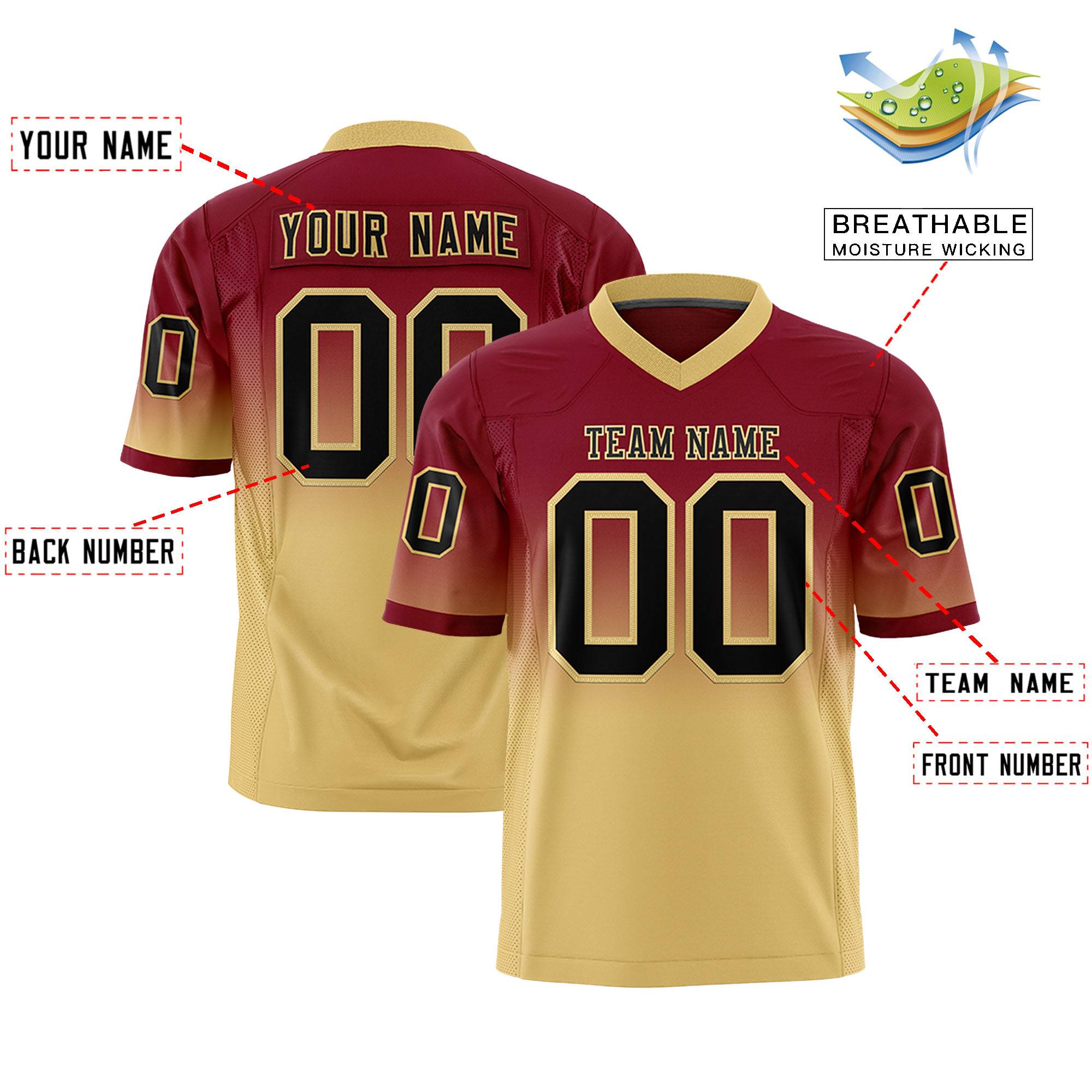 Custom Crimson Khaki Gradient Fashion Personalized Authentic Football Jersey