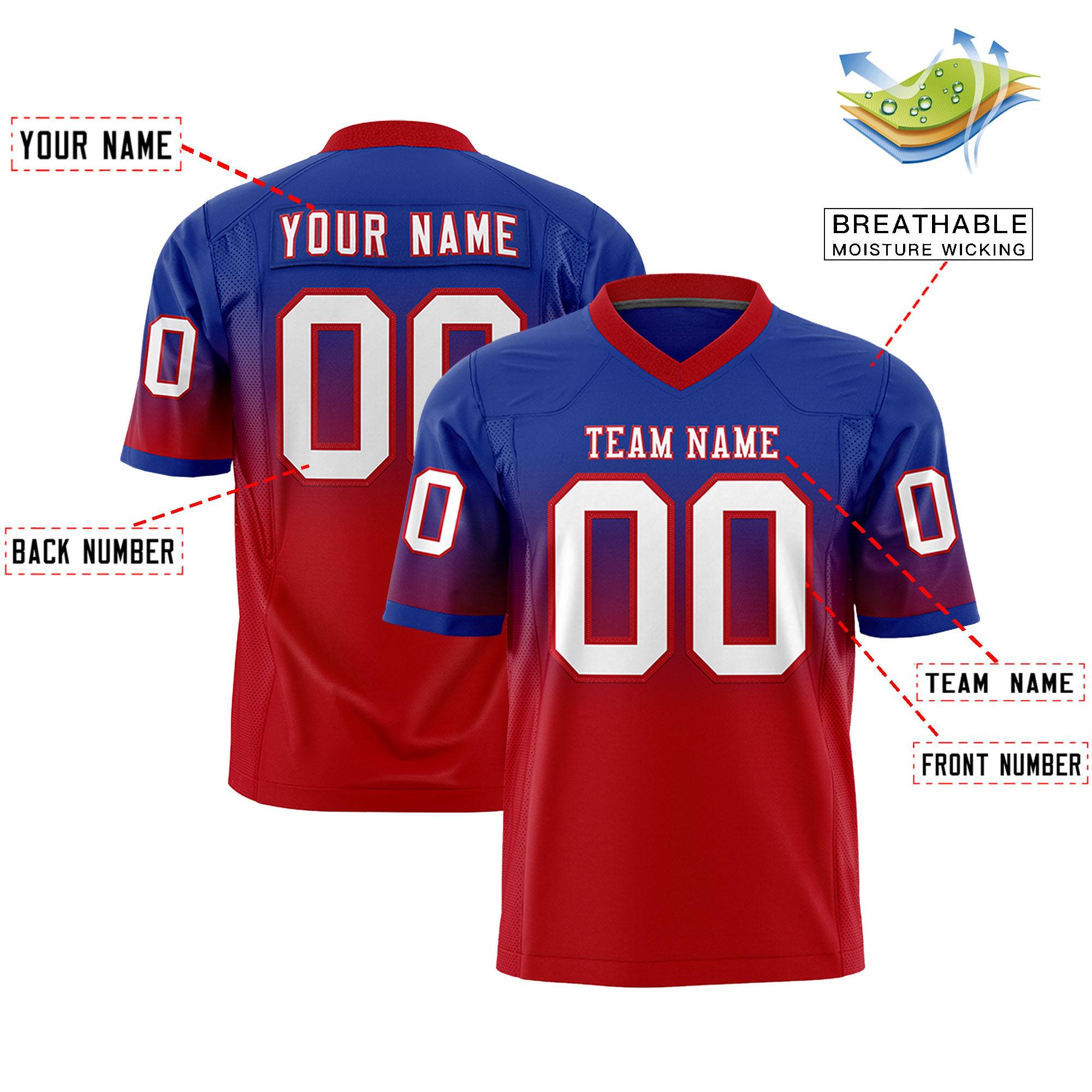 Custom Royal Red Gradient Fashion Personalized Authentic Football Jersey