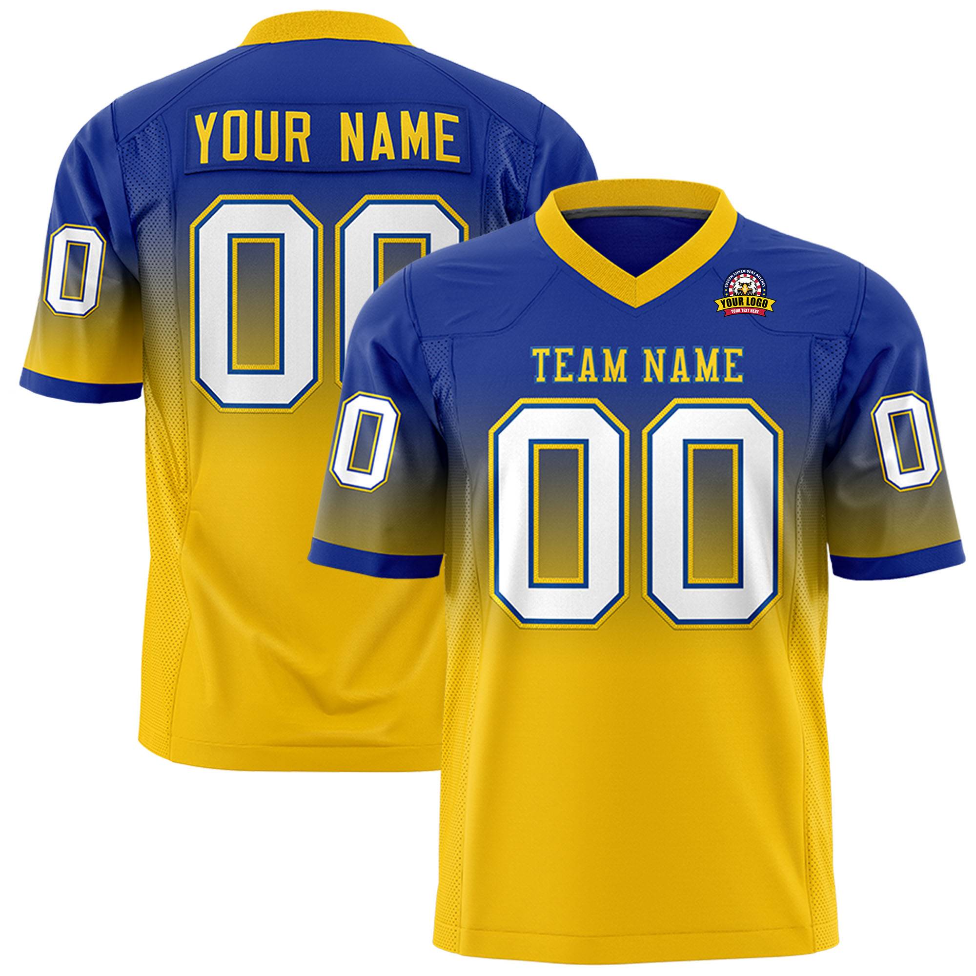 Custom Royal Gold Gradient Fashion Personalized Authentic Football Jersey