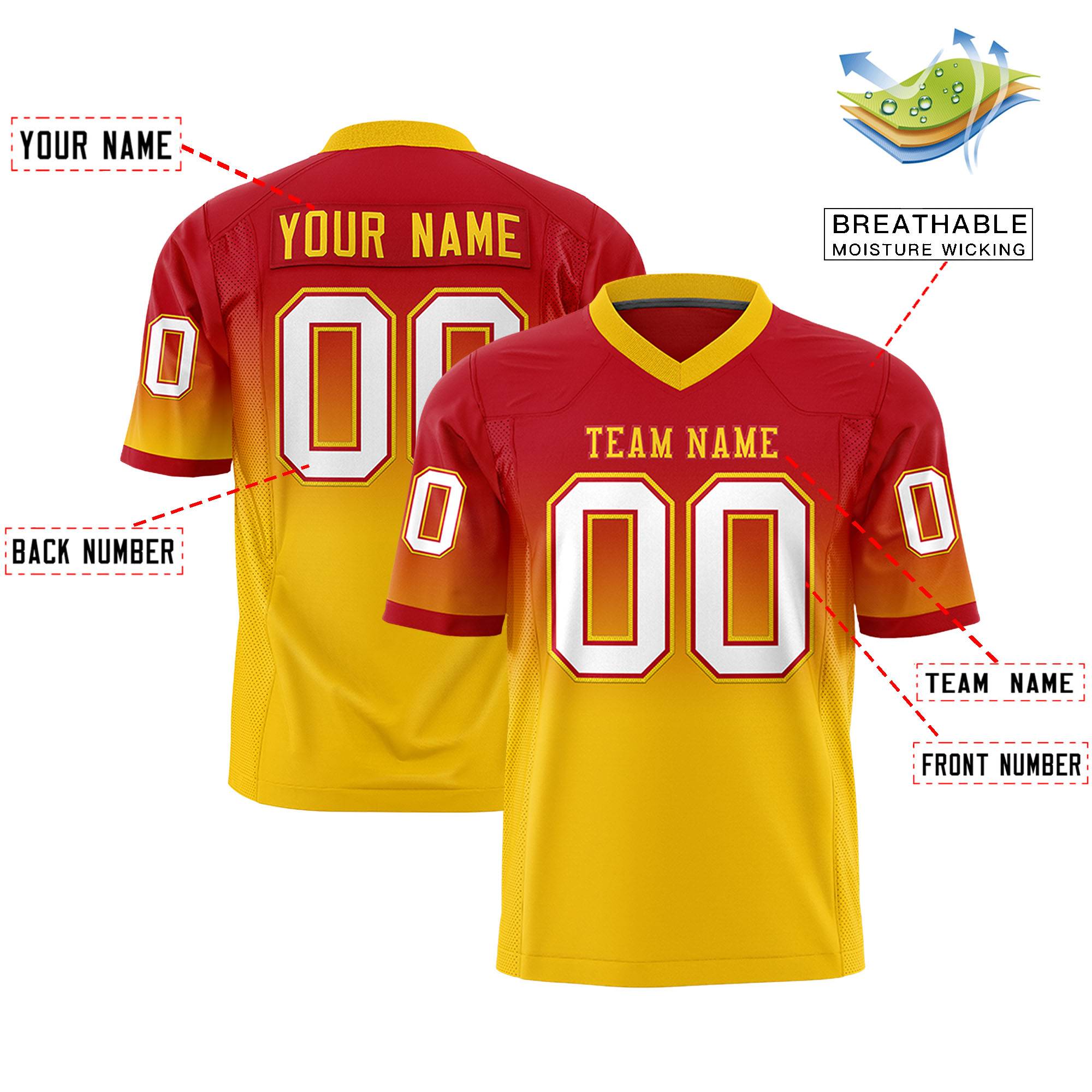 Custom Red Gold Gradient Fashion Personalized Authentic Football Jersey