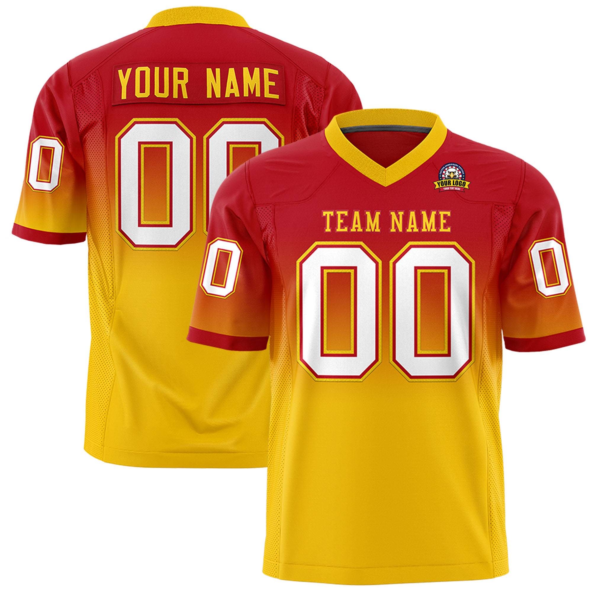 Custom Red Gold Gradient Fashion Personalized Authentic Football Jersey