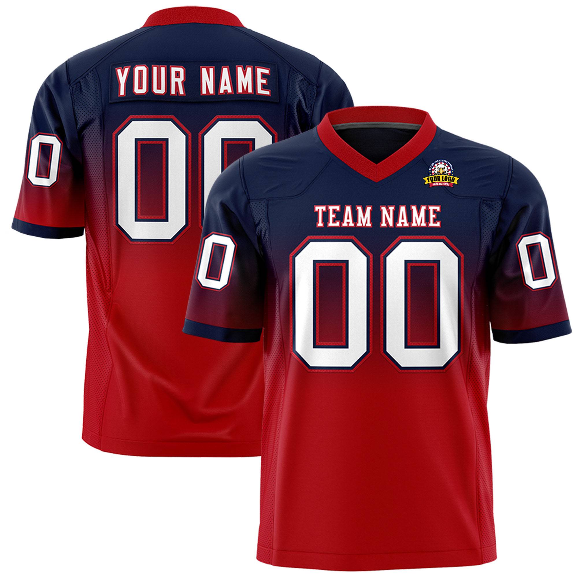 Custom Navy Red Gradient Fashion Personalized Authentic Football Jersey