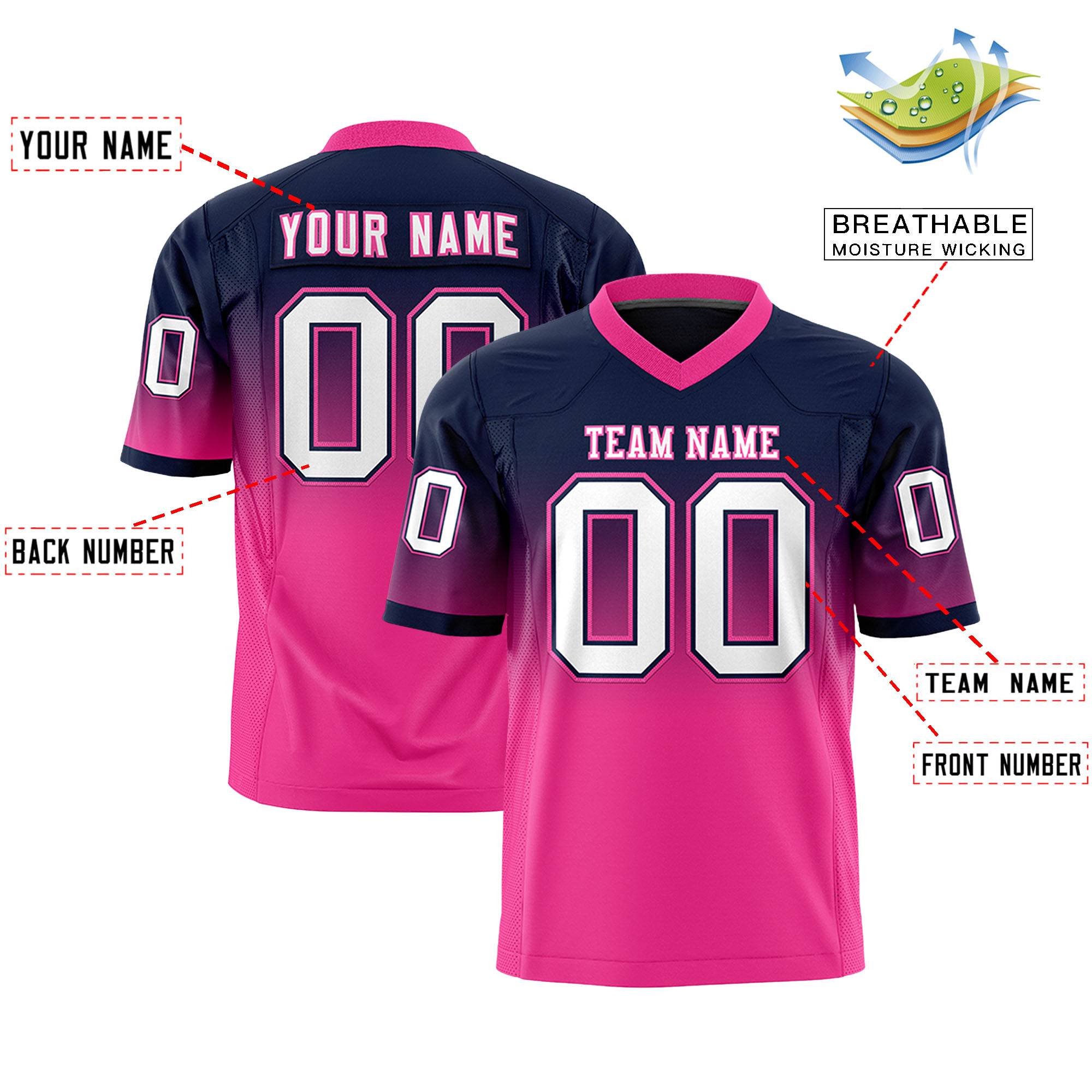 Custom Navy Pink Gradient Fashion Personalized Authentic Football Jersey