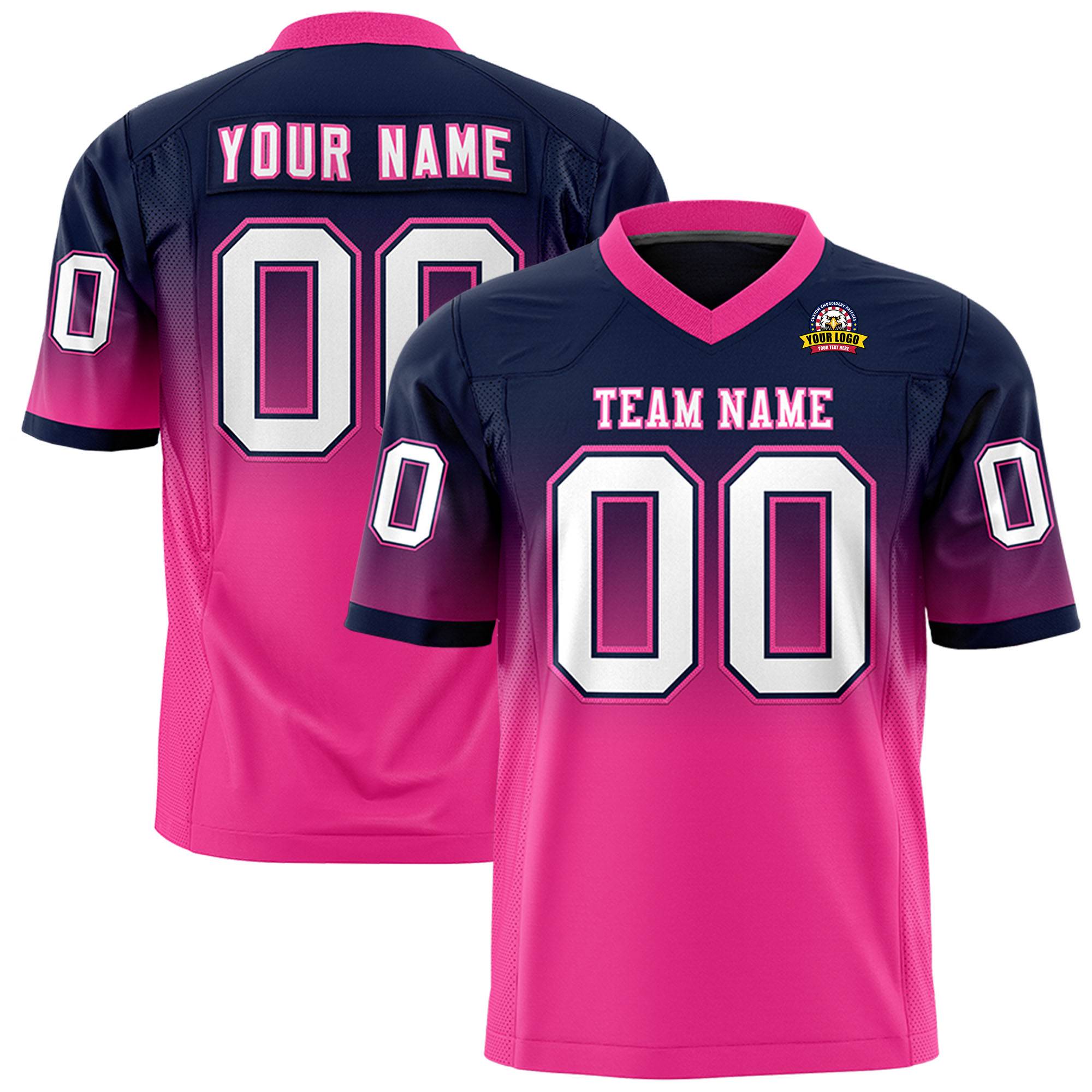 Custom Navy Pink Gradient Fashion Personalized Authentic Football Jersey