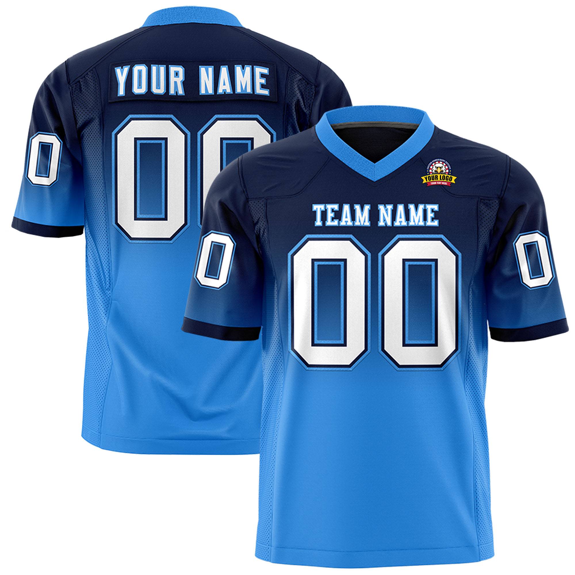 Custom Navy Powder Blue Gradient Fashion Personalized Authentic Football Jersey