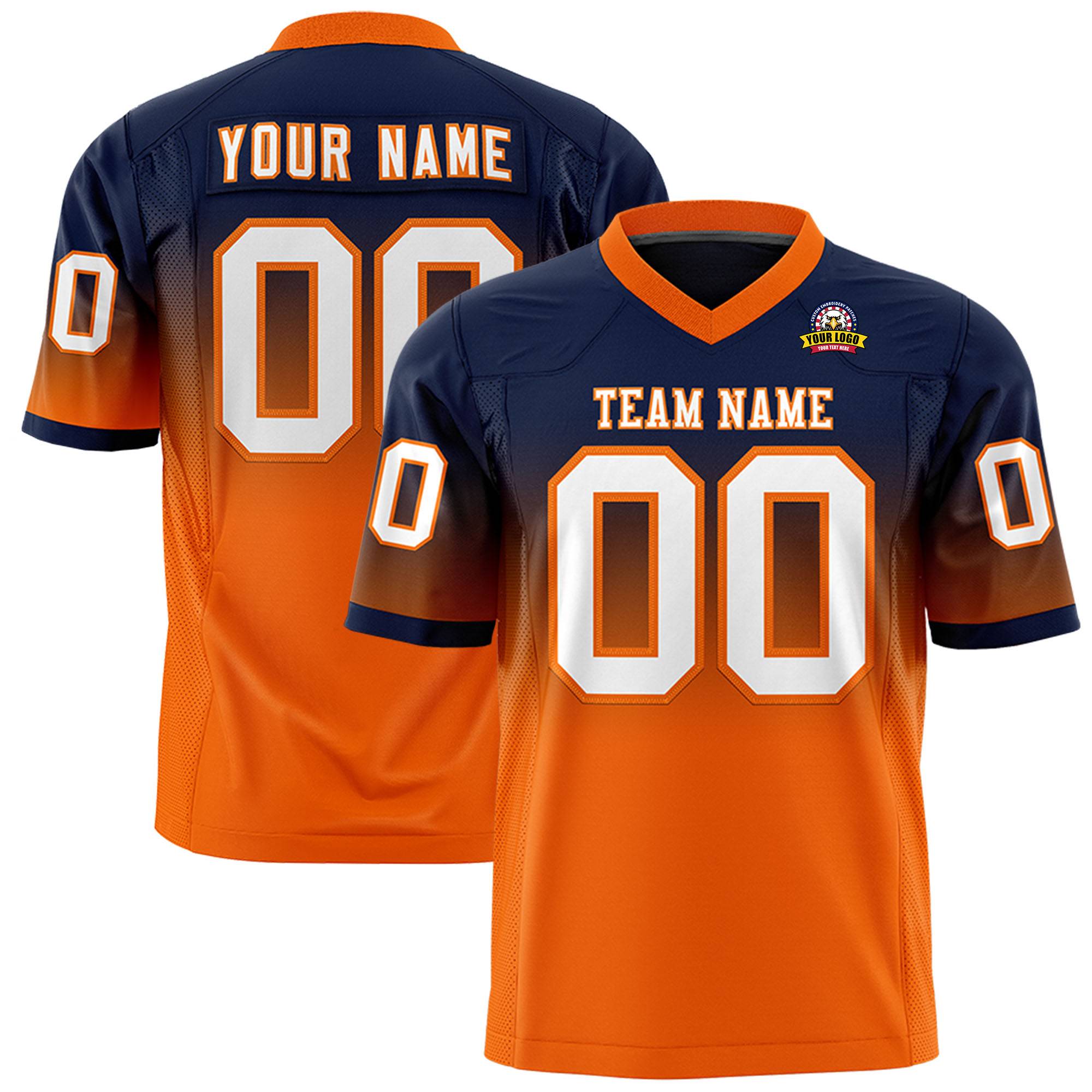 Custom Navy Orange Gradient Fashion Personalized Authentic Football Jersey