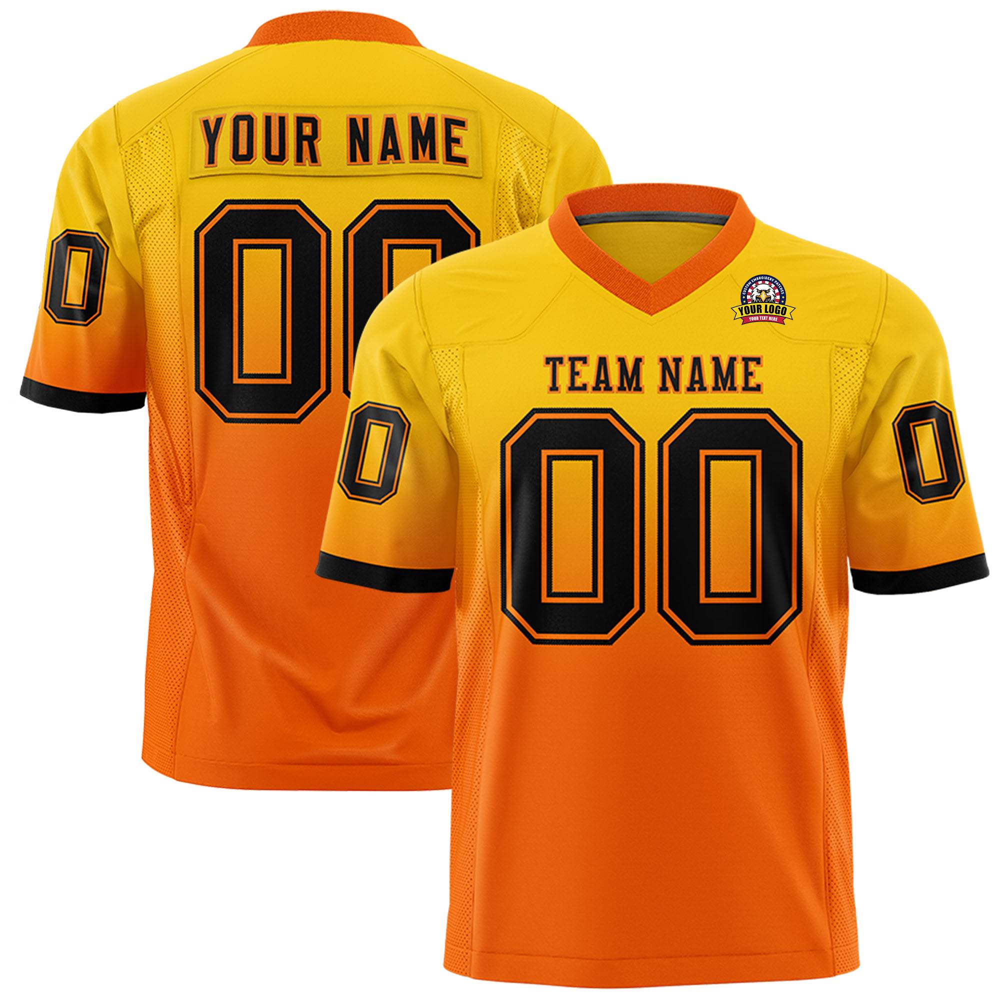 Custom Gold Orange Gradient Fashion Personalized Authentic Football Jersey