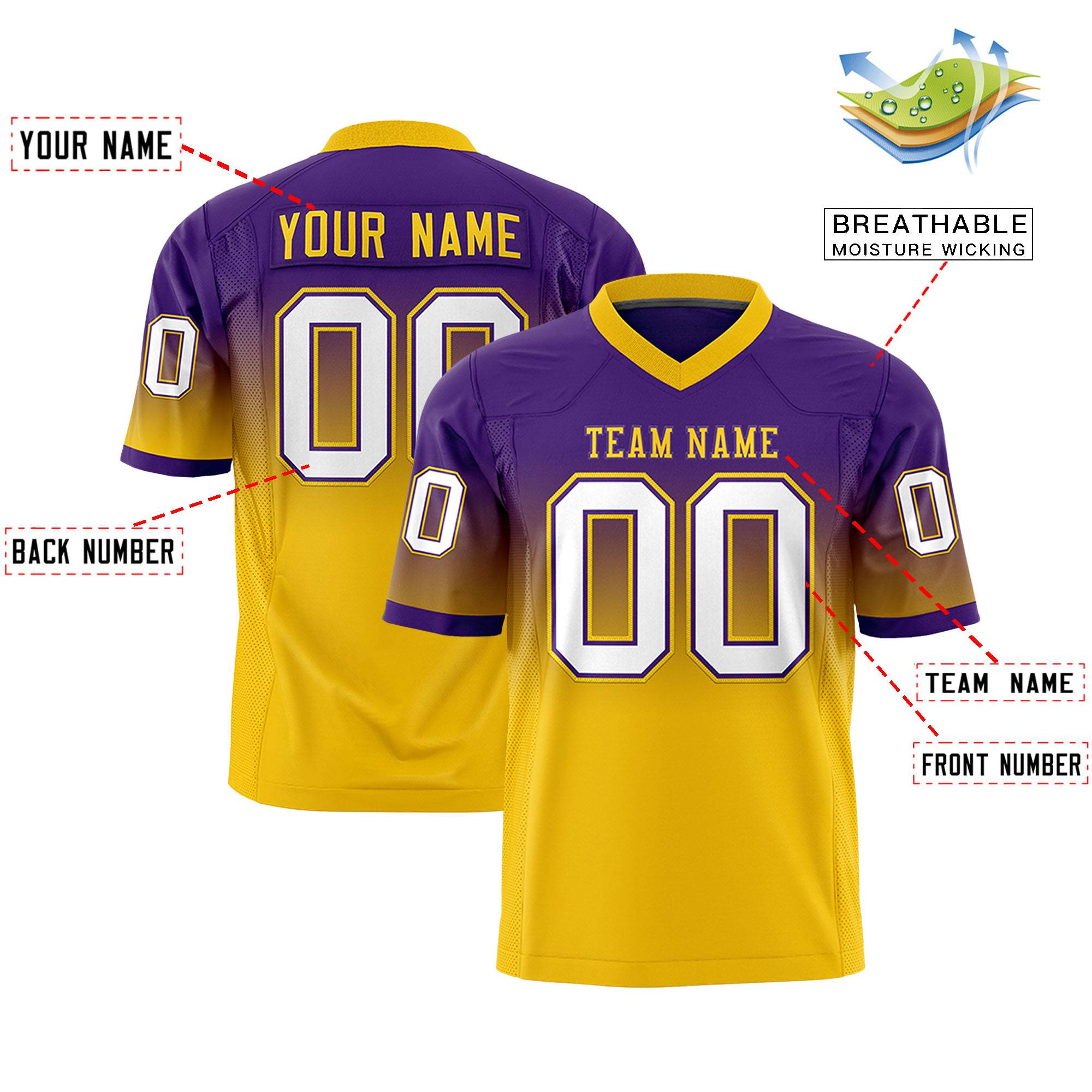 Custom Purple Gold Gradient Fashion Personalized Authentic Football Jersey