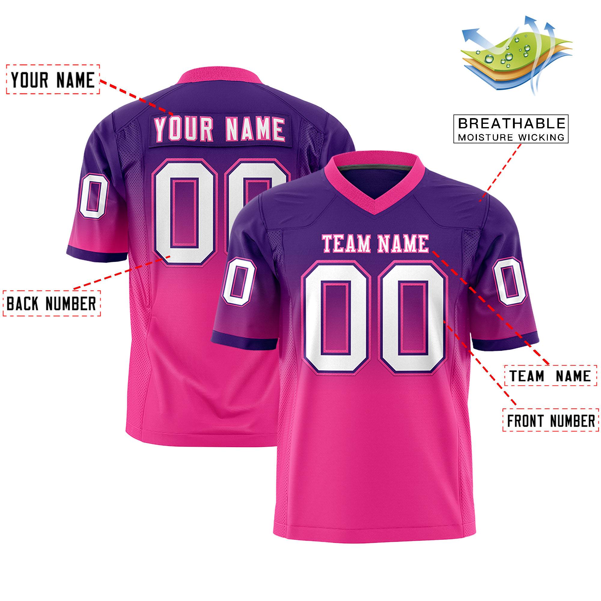 Custom Purple Pink Gradient Fashion Personalized Authentic Football Jersey