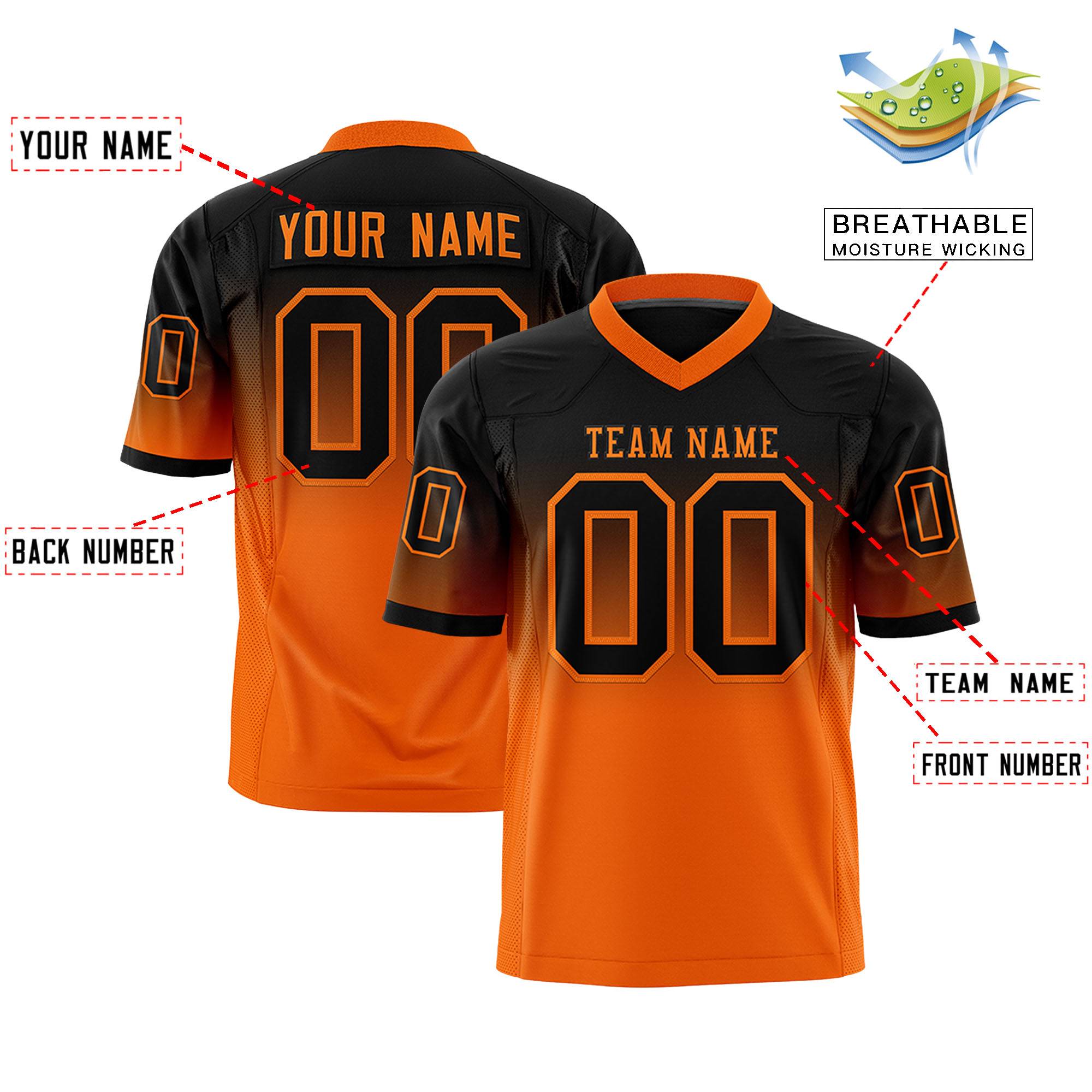 Custom Black Orange Gradient Fashion Personalized Authentic Football Jersey