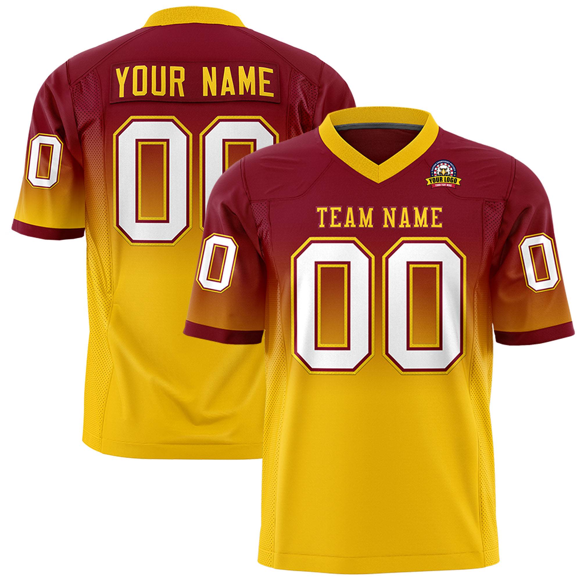 Custom Crimson Gold Gradient Fashion Personalized Authentic Football Jersey