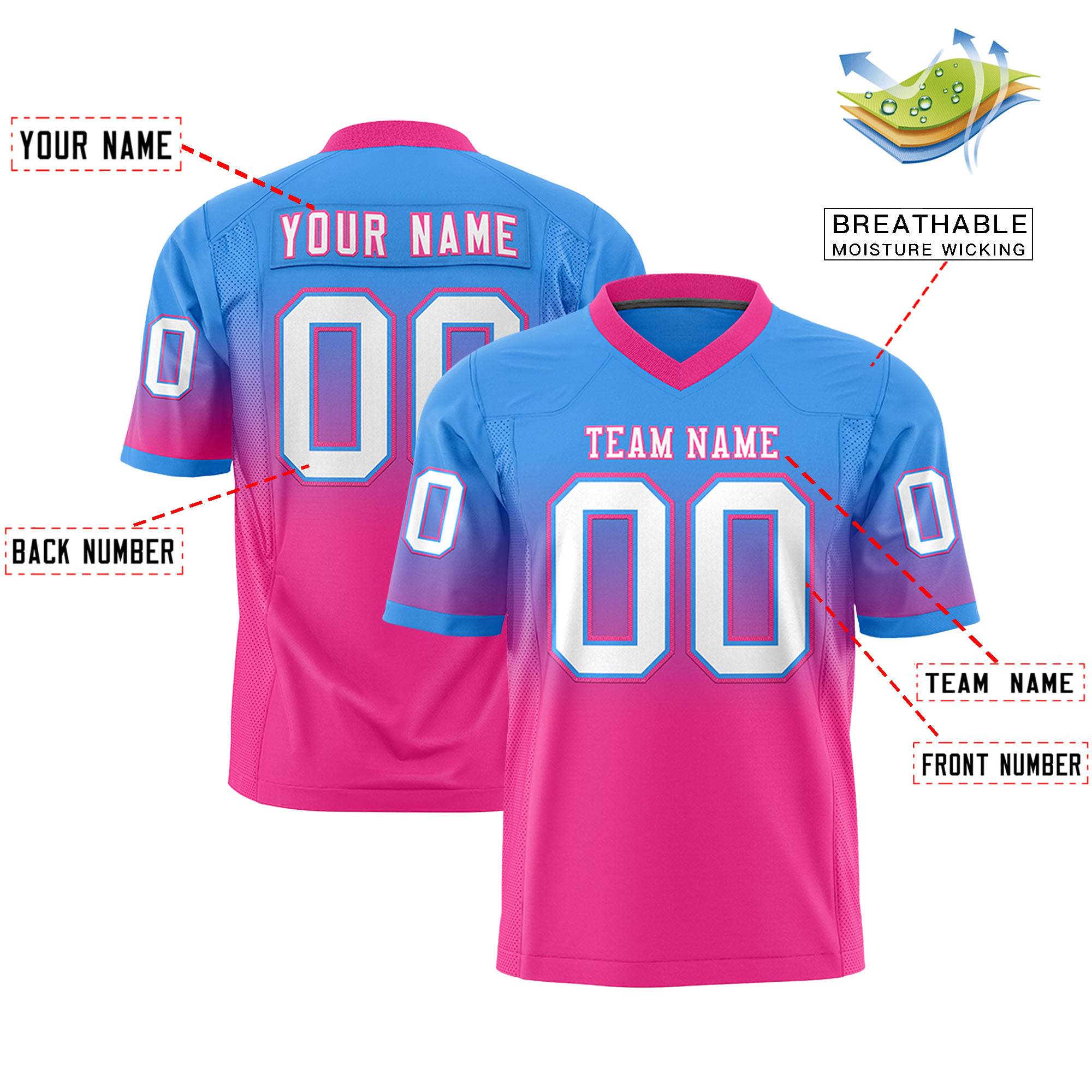 Custom Powder Blue Pink Gradient Fashion Personalized Authentic Football Jersey