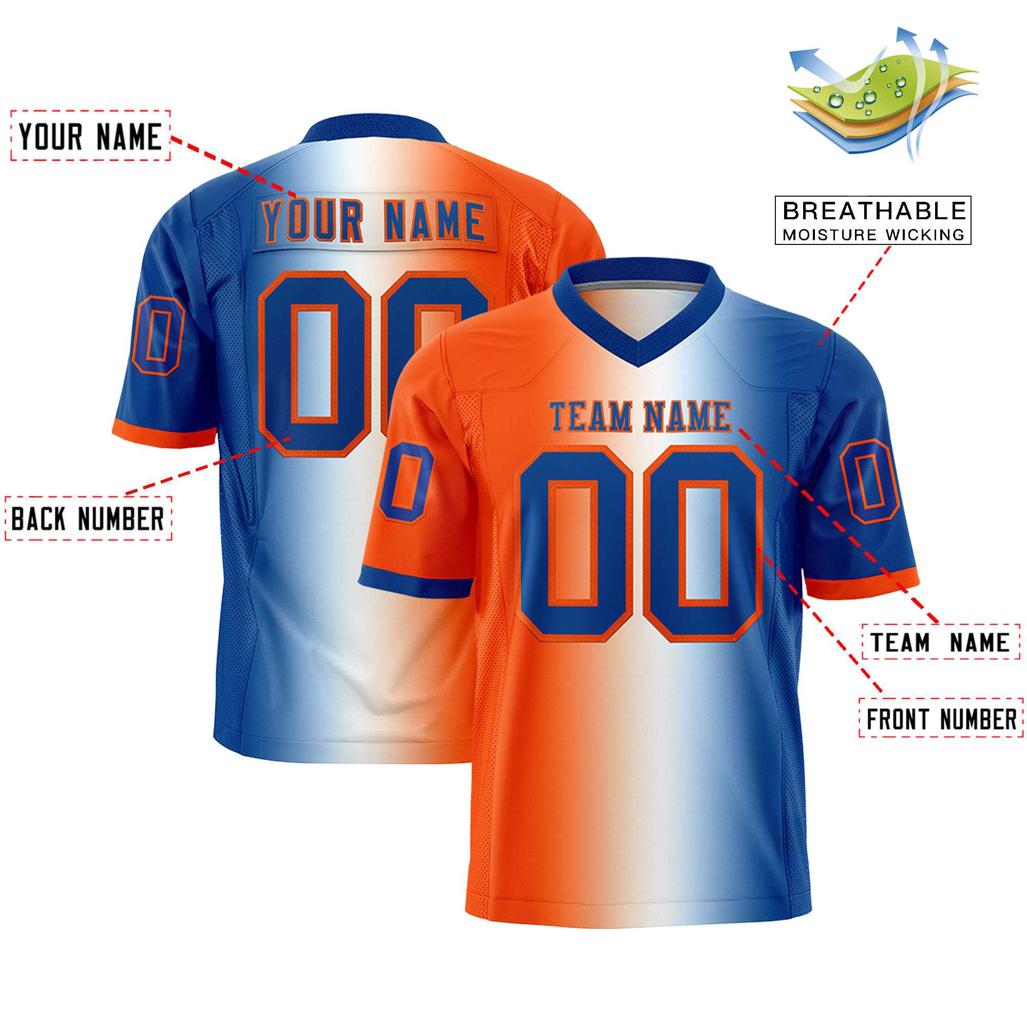 Custom Orange White-Royal Personalized Gradient Fashion Authentic Football Jersey