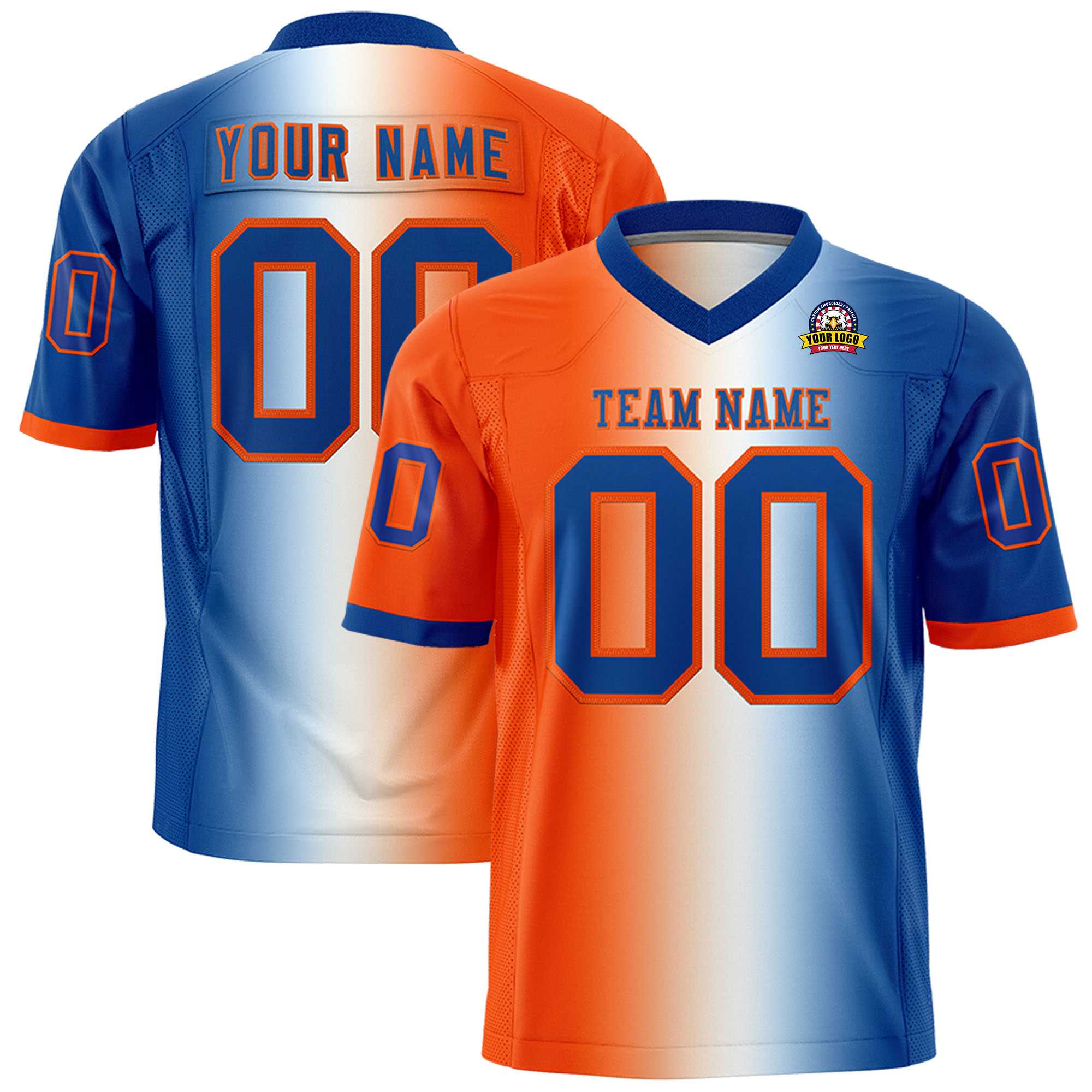 Custom Orange White-Royal Personalized Gradient Fashion Authentic Football Jersey