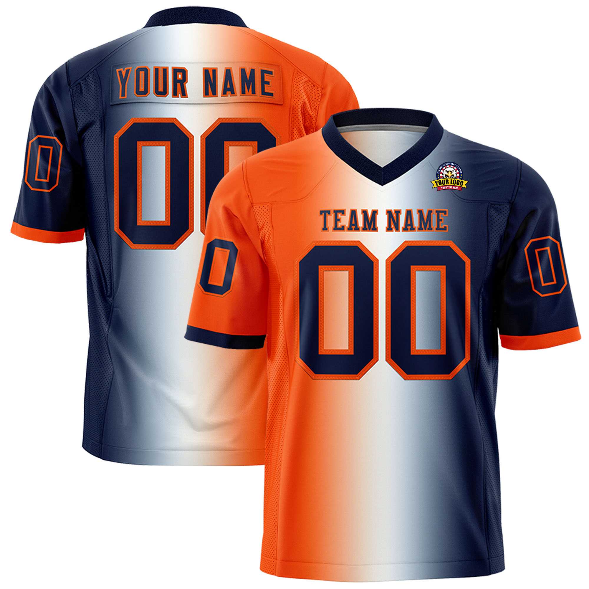 Custom Orange White-Navy Personalized Gradient Fashion Authentic Football Jersey