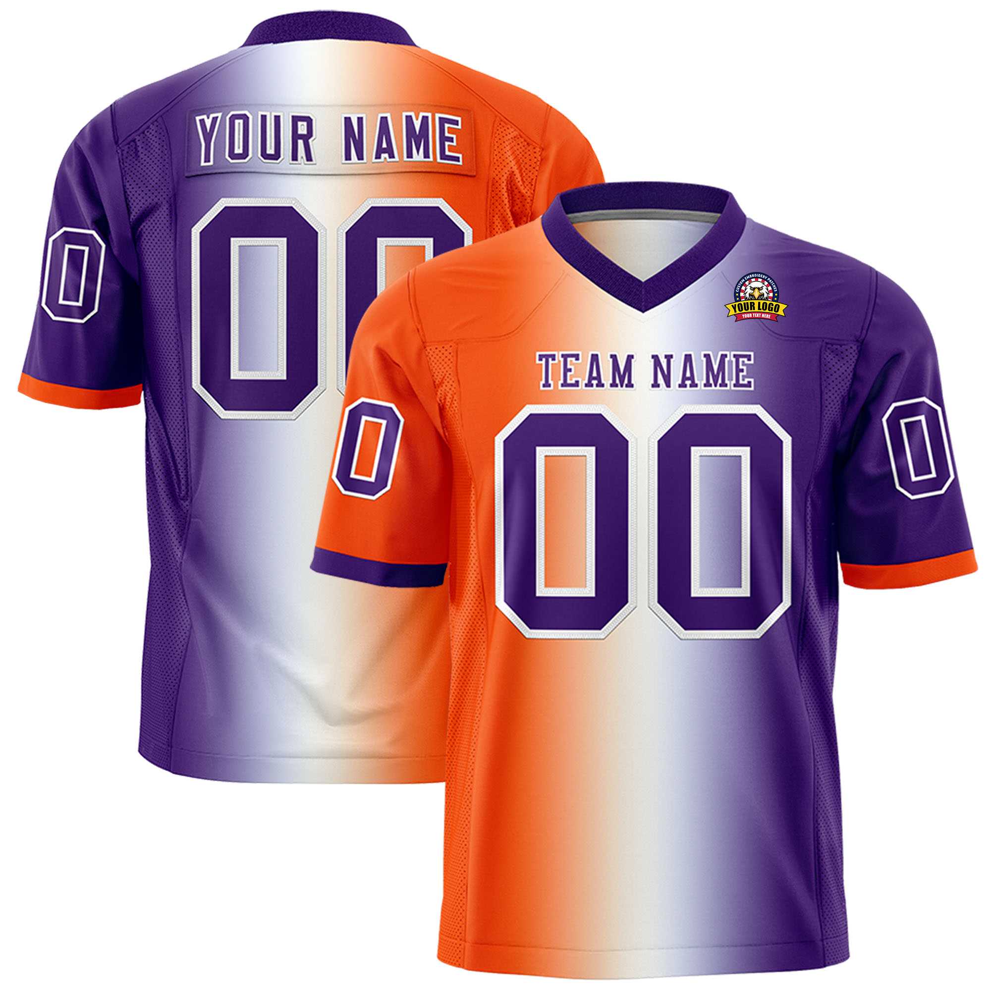 Custom Orange White-Purple Personalized Gradient Fashion Authentic Football Jersey