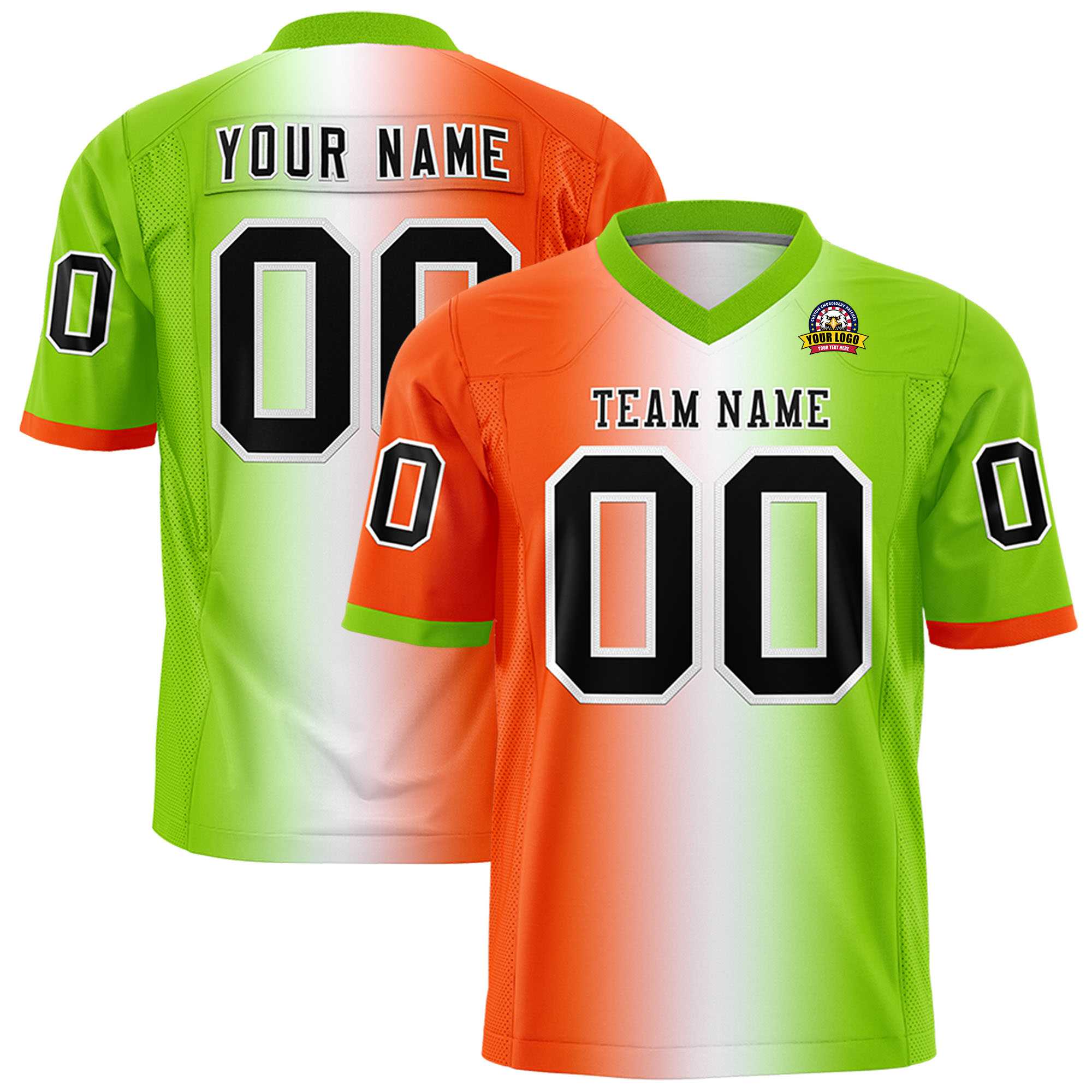 Custom Orange White-Neon Green Personalized Gradient Fashion Authentic Football Jersey