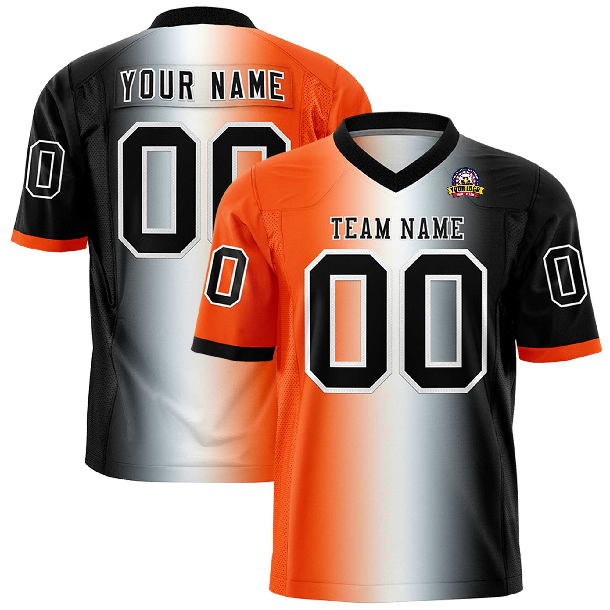 Custom Orange White-Black Personalized Gradient Fashion Authentic Football Jersey