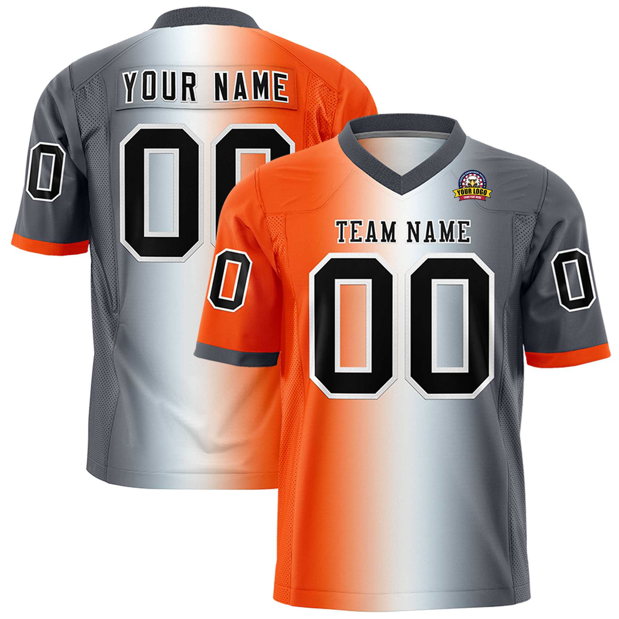 Custom Orange White-Dark Gray Personalized Gradient Fashion Authentic Football Jersey