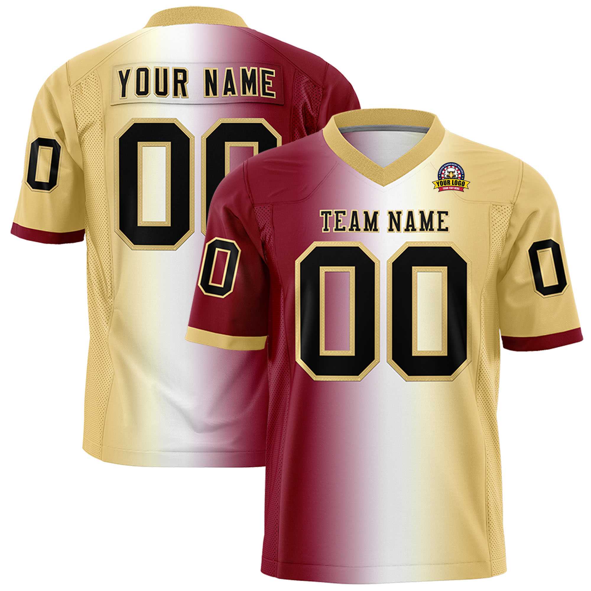 Custom Crimson White-Khaki Personalized Gradient Fashion Authentic Football Jersey