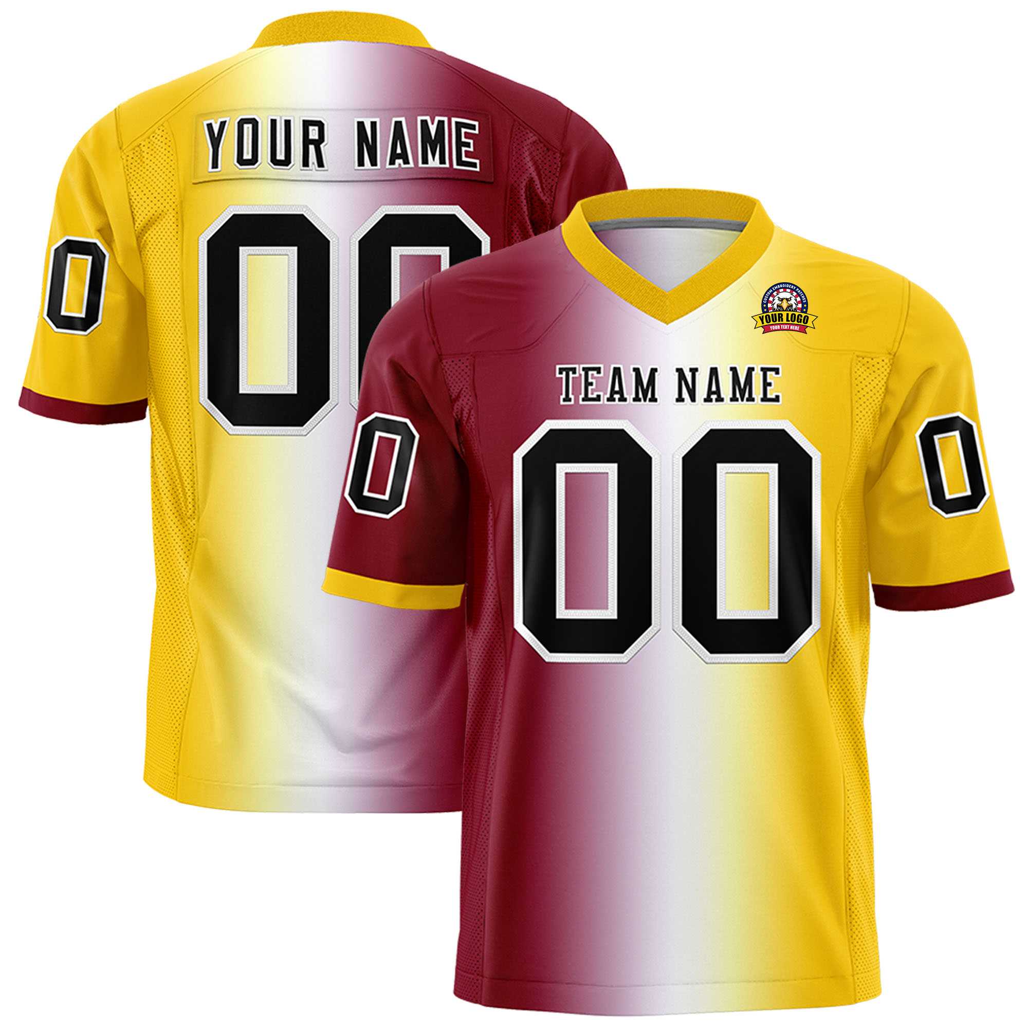 Custom Crimson White-Gold Personalized Gradient Fashion Authentic Football Jersey