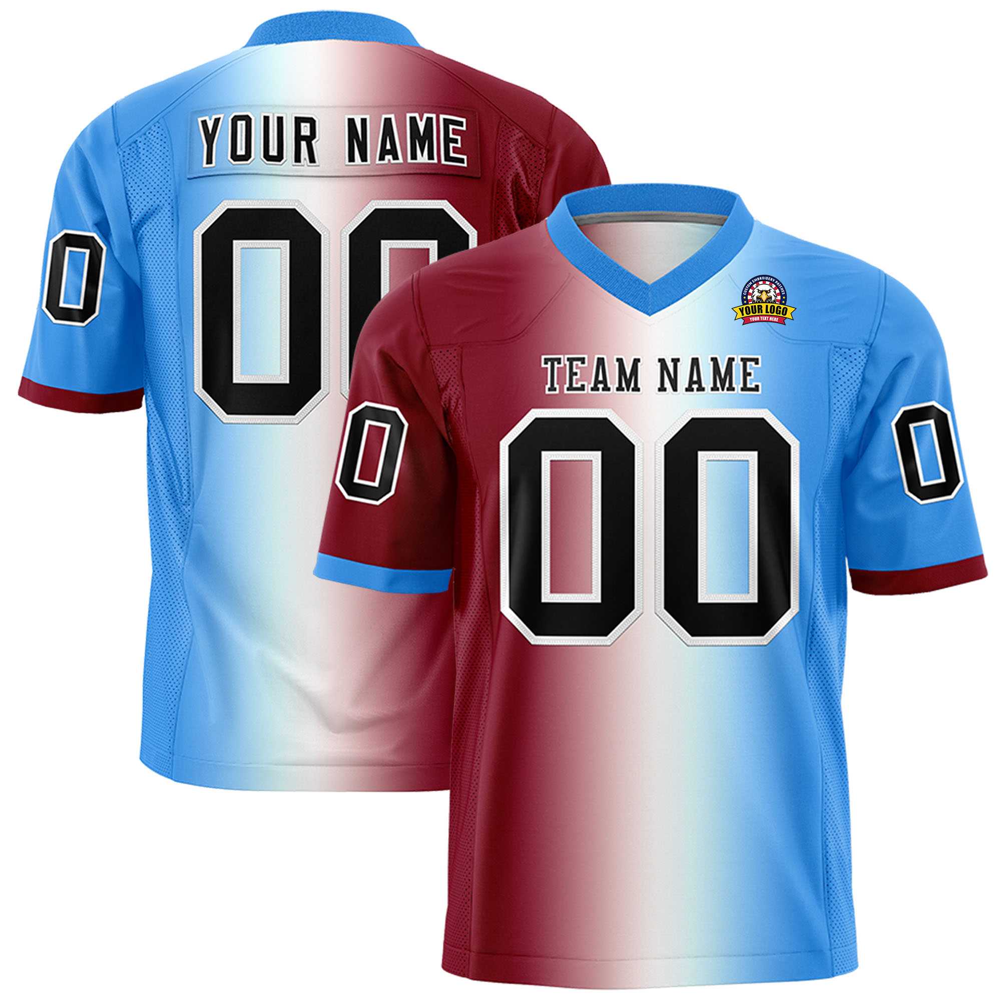 Custom Crimson White-Powder Blue Personalized Gradient Fashion Authentic Football Jersey