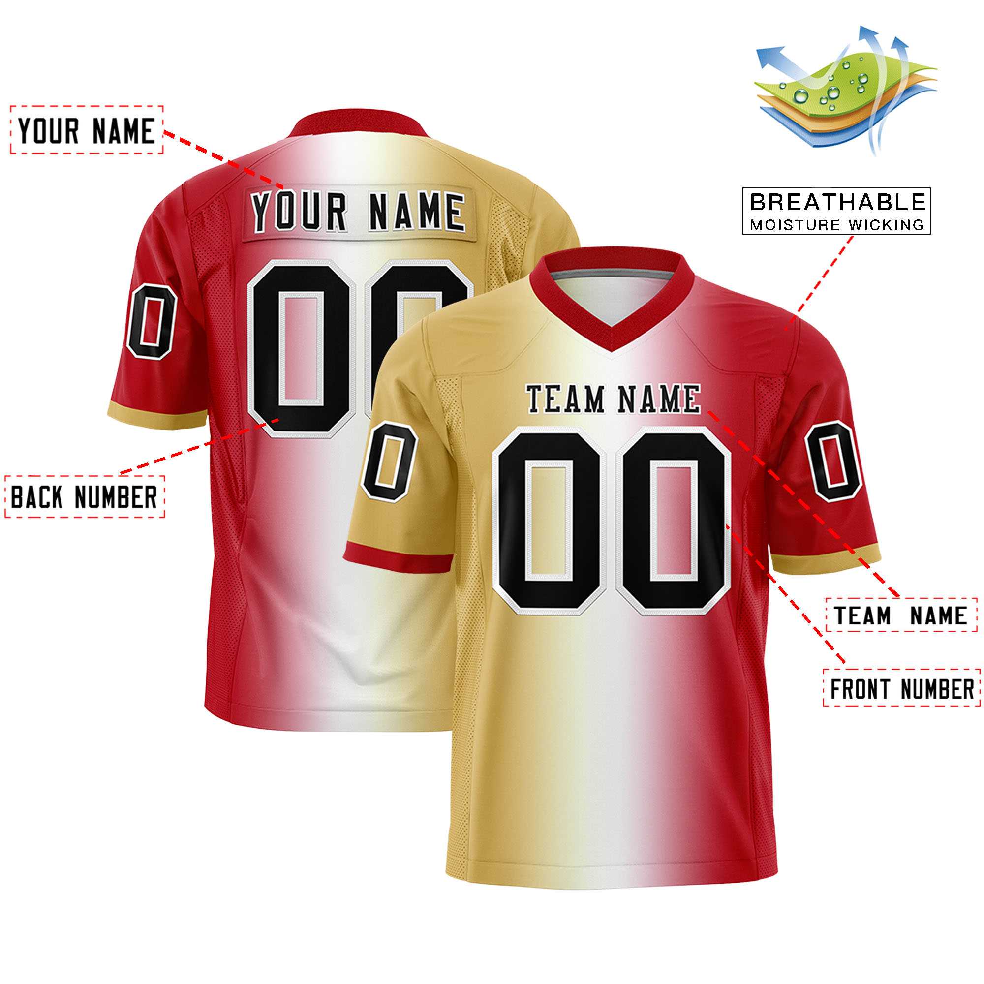 Custom Khaki White-Red Personalized Gradient Fashion Authentic Football Jersey