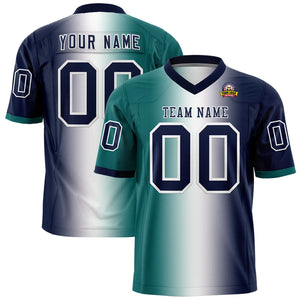 Custom Aqua White-Navy Personalized Gradient Fashion Authentic Football Jersey