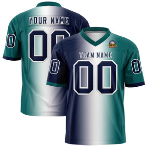 Custom Navy White-Aqua Personalized Gradient Fashion Authentic Football Jersey