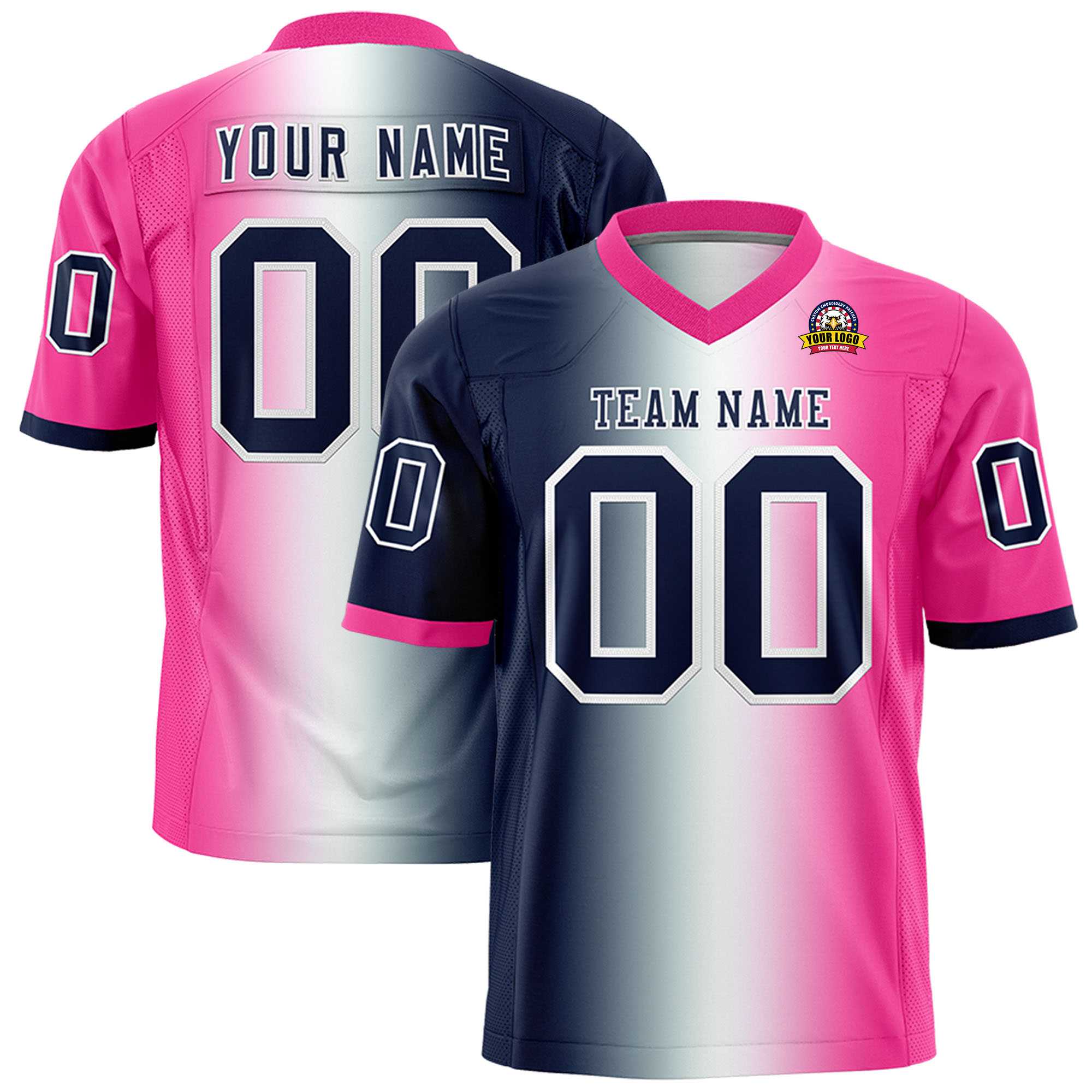 Custom Navy White-Pink Personalized Gradient Fashion Authentic Football Jersey