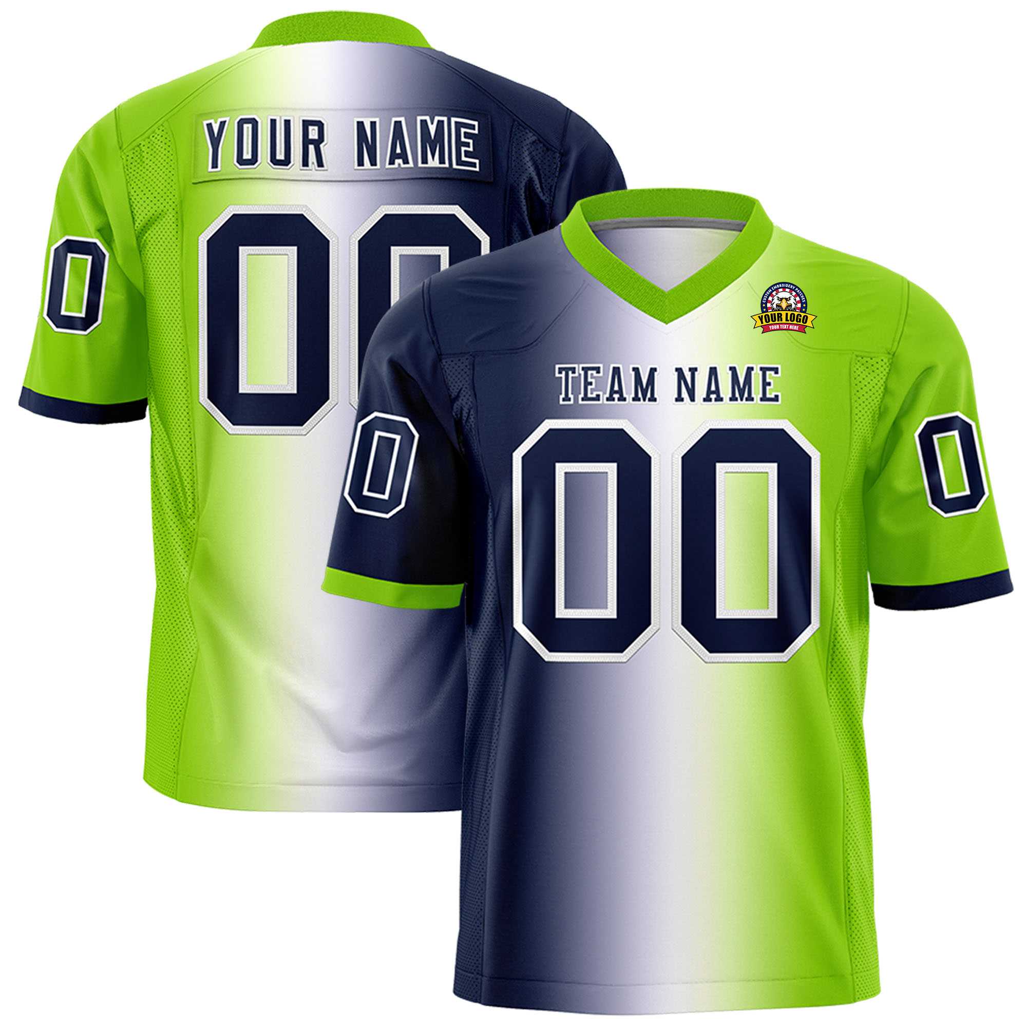 Custom Navy White-Neon Green Personalized Gradient Fashion Authentic Football Jersey