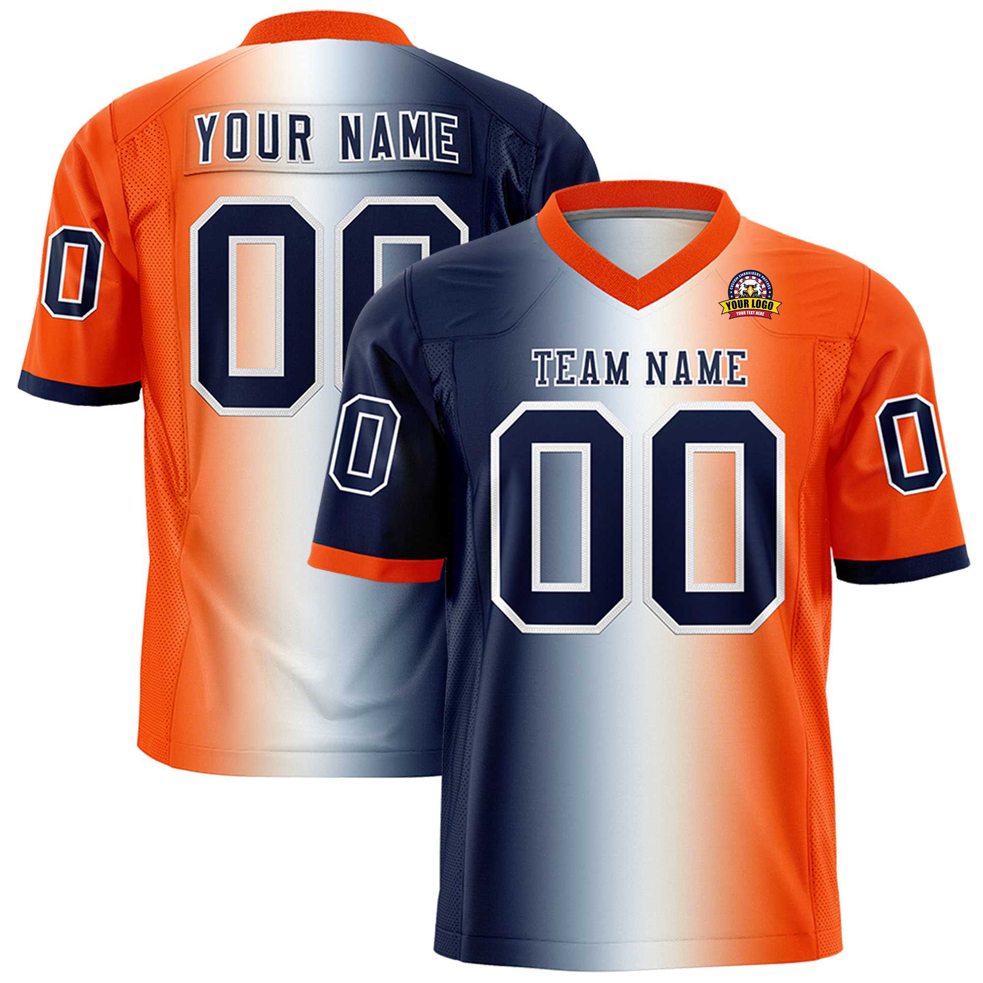 Custom Navy White-Orange Personalized Gradient Fashion Authentic Football Jersey