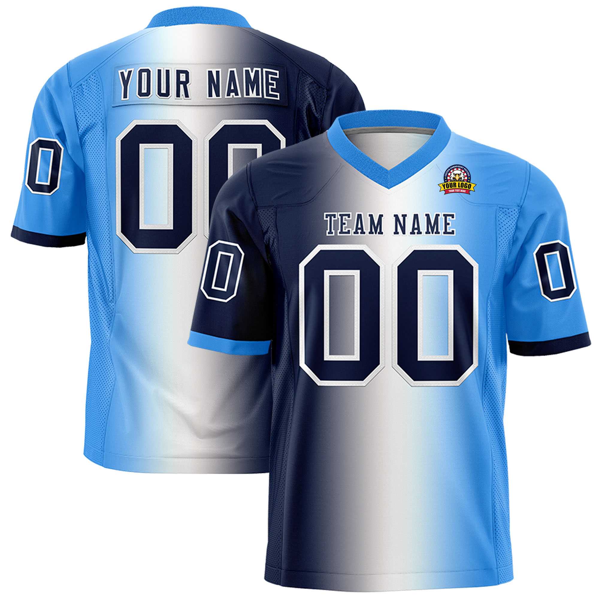 Custom Navy White-Powder Blue Personalized Gradient Fashion Authentic Football Jersey