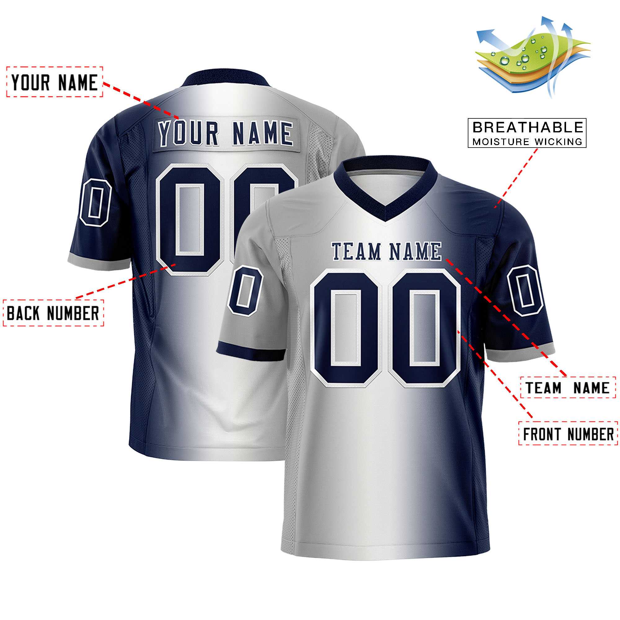 Custom Gray White-Navy Personalized Gradient Fashion Authentic Football Jersey