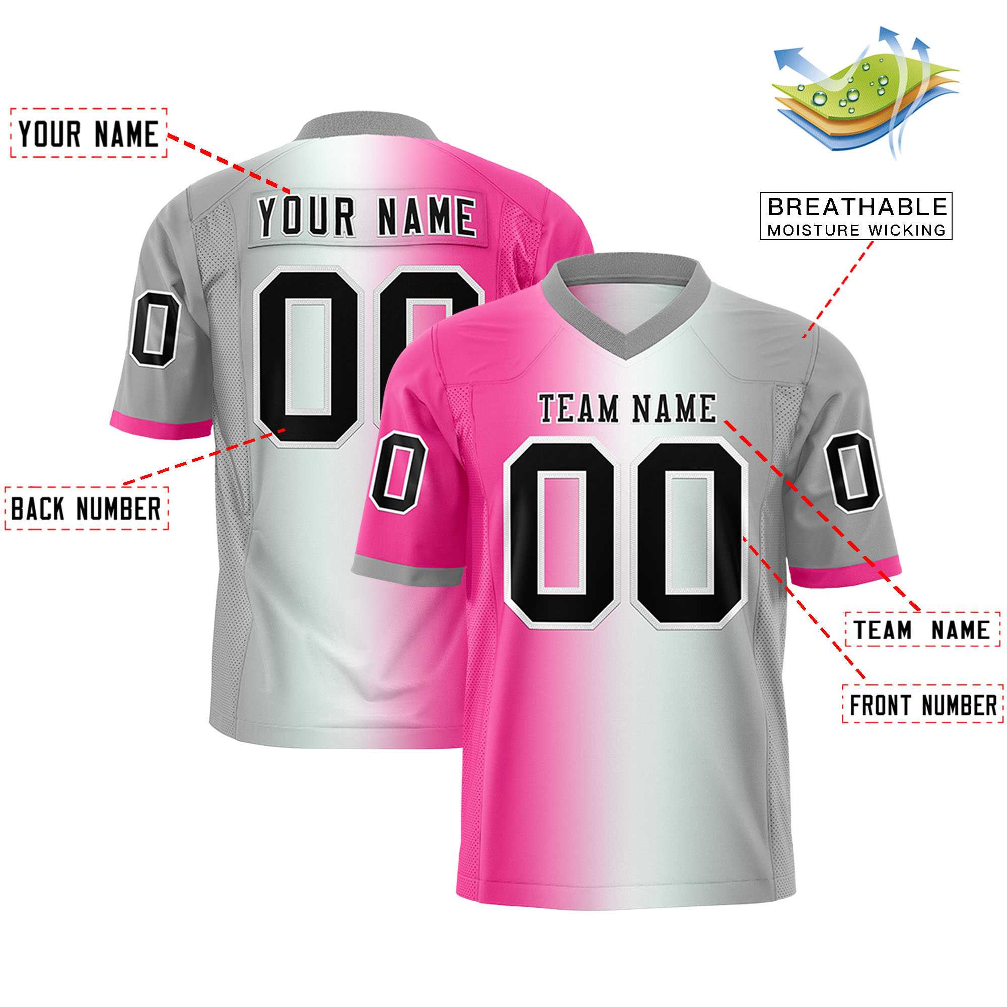 Custom Pink White-Gray Personalized Gradient Fashion Authentic Football Jersey