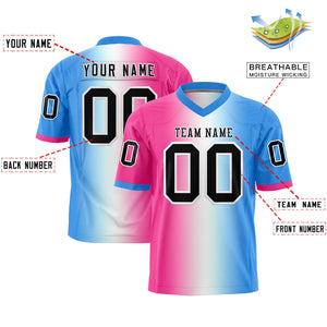 Custom Pink White-Powder Blue Personalized Gradient Fashion Authentic Football Jersey