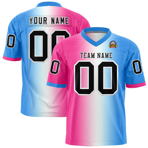 Custom Pink White-Powder Blue Personalized Gradient Fashion Authentic Football Jersey