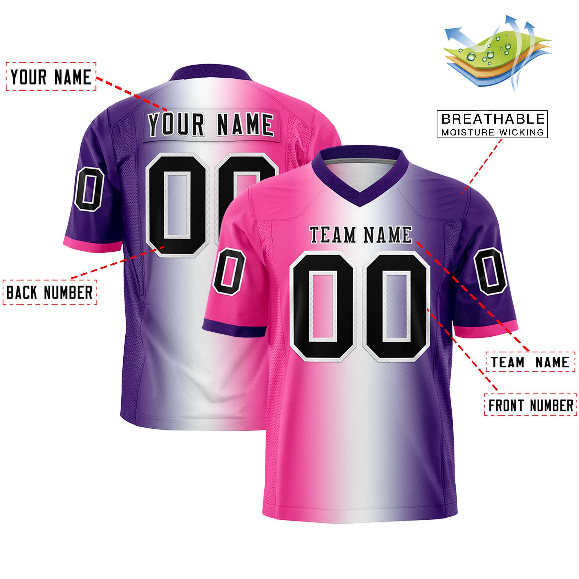 Custom Pink White-Purple Personalized Gradient Fashion Authentic Football Jersey