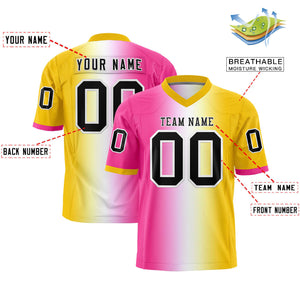 Custom Pink White-Gold Personalized Gradient Fashion Authentic Football Jersey