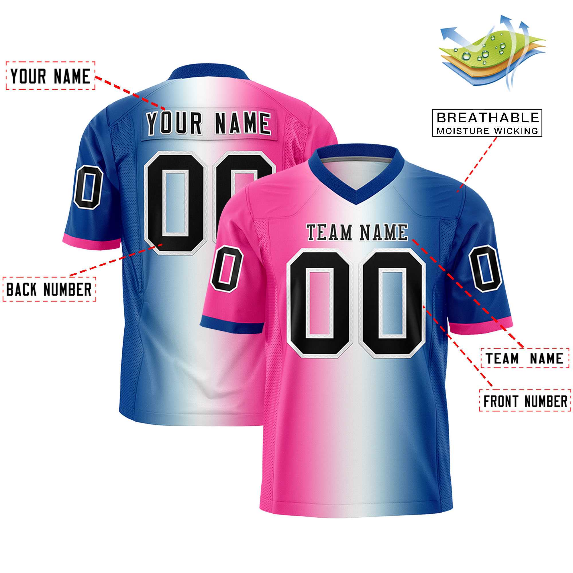 Custom Pink White-Royal Personalized Gradient Fashion Authentic Football Jersey