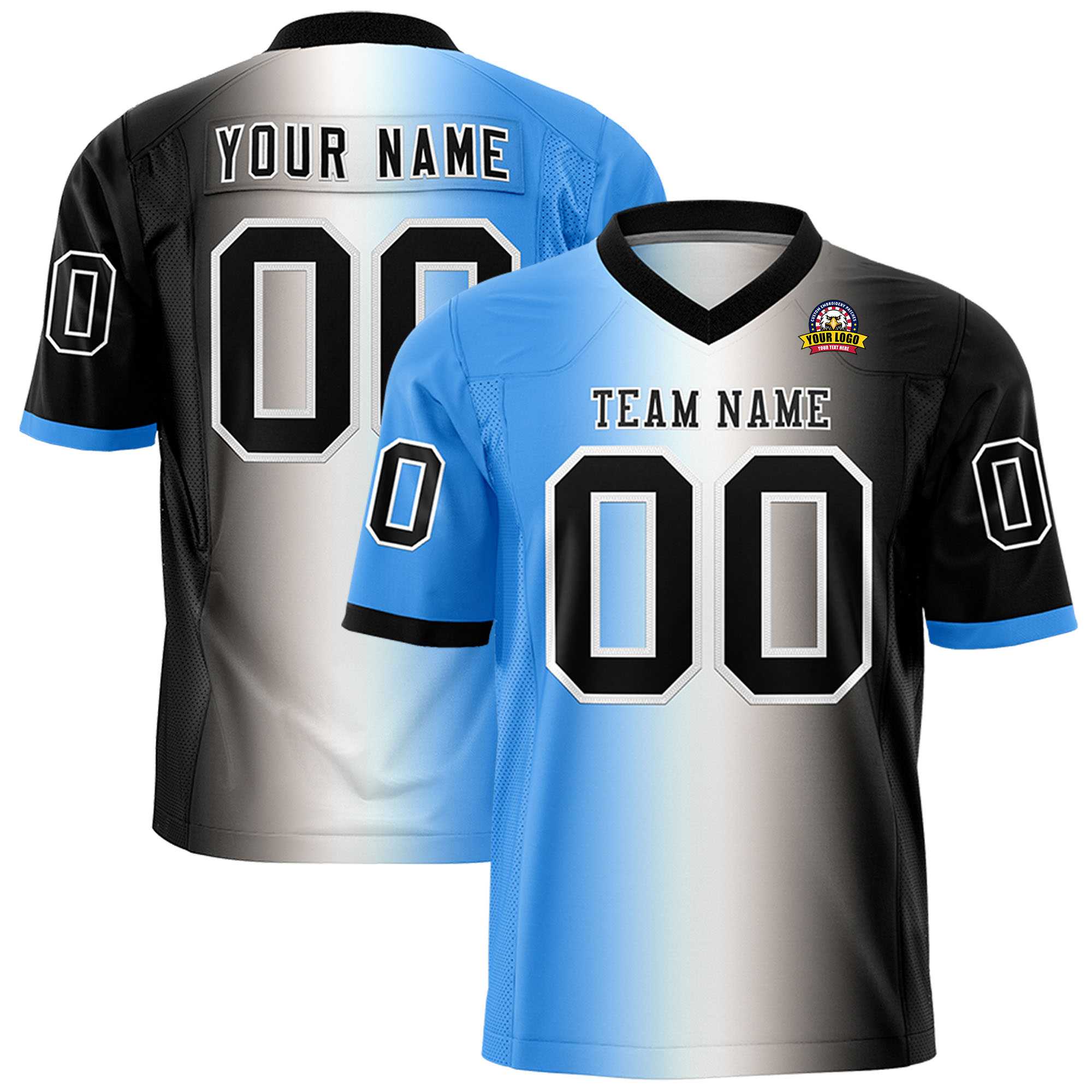 Custom Powder Blue White-Black Personalized Gradient Fashion Authentic Football Jersey