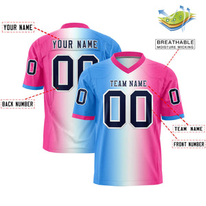 Custom Powder Blue White-Pink Personalized Gradient Fashion Authentic Football Jersey