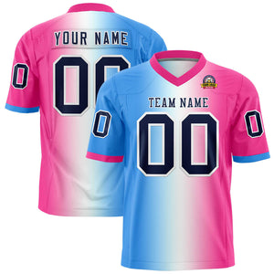 Custom Powder Blue White-Pink Personalized Gradient Fashion Authentic Football Jersey