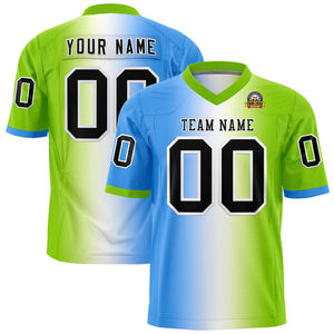 Custom Powder Blue White-Neon Green Personalized Gradient Fashion Authentic Football Jersey