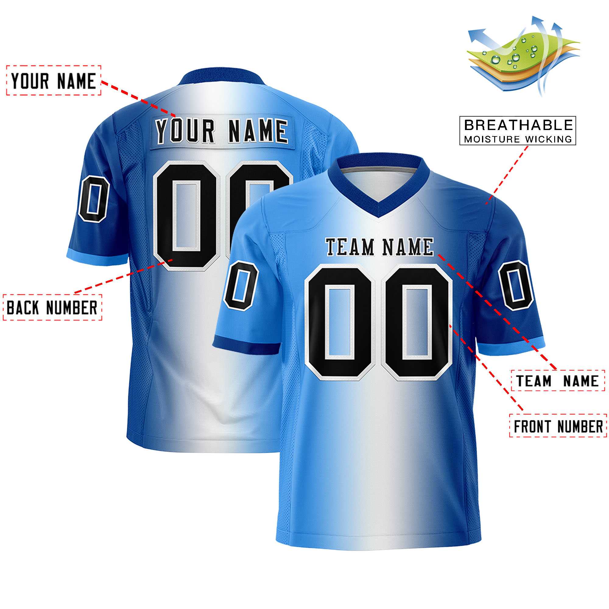 Custom Powder Blue White-Royal Personalized Gradient Fashion Authentic Football Jersey