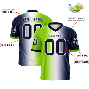 Custom Neon Green White-Navy Personalized Gradient Fashion Authentic Football Jersey