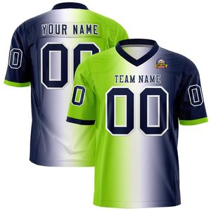 Custom Neon Green White-Navy Personalized Gradient Fashion Authentic Football Jersey