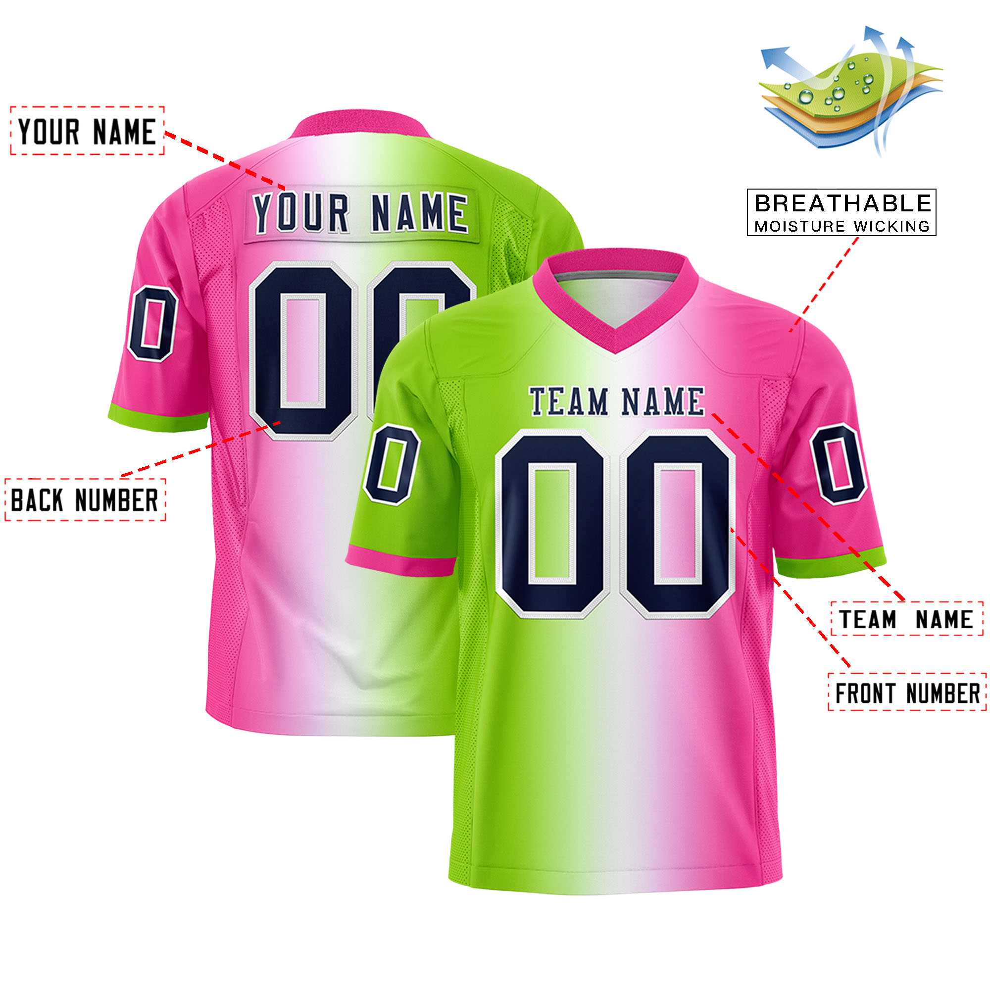 Custom Neon Green White-Pink Personalized Gradient Fashion Authentic Football Jersey