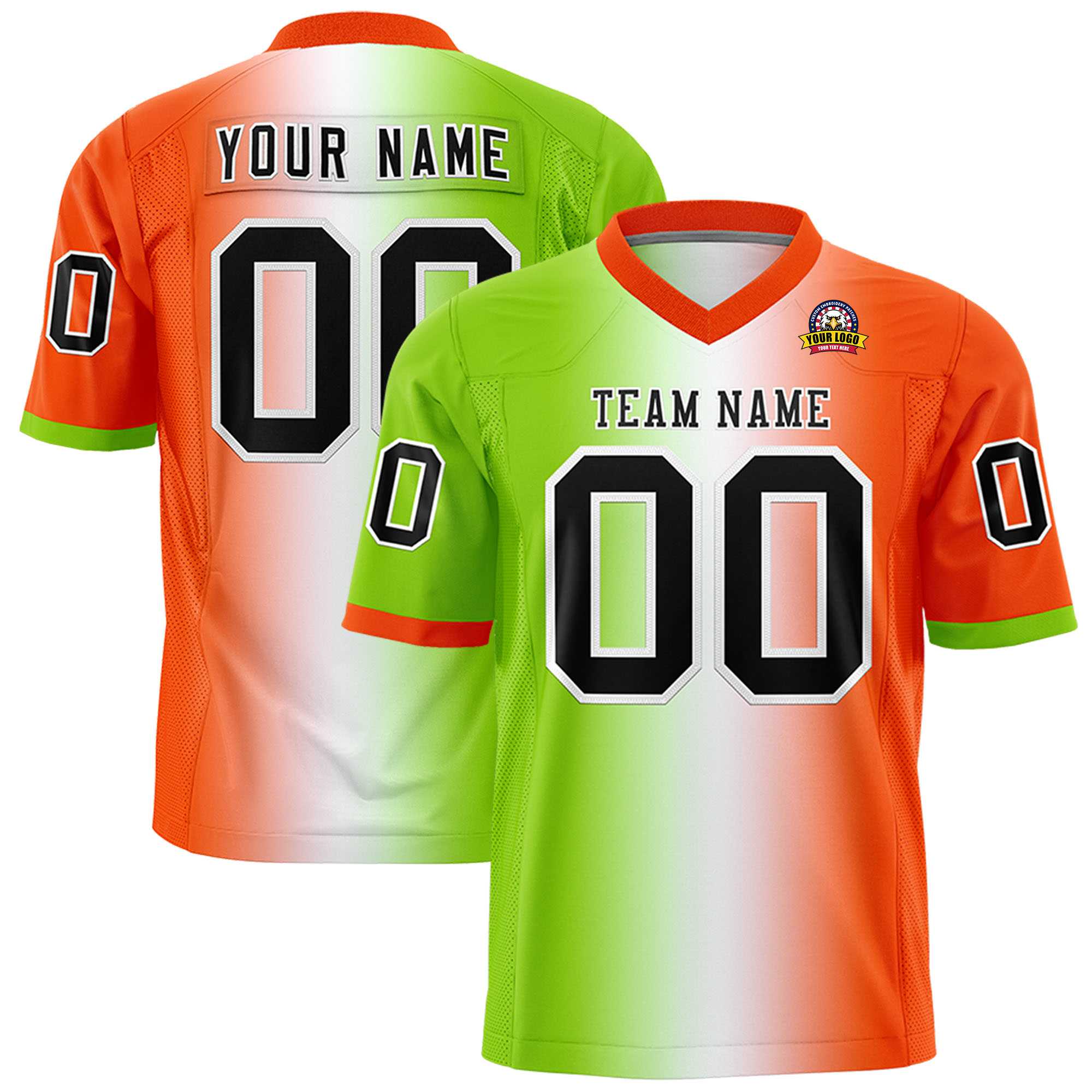 Custom Neon Green White-Orange Personalized Gradient Fashion Authentic Football Jersey